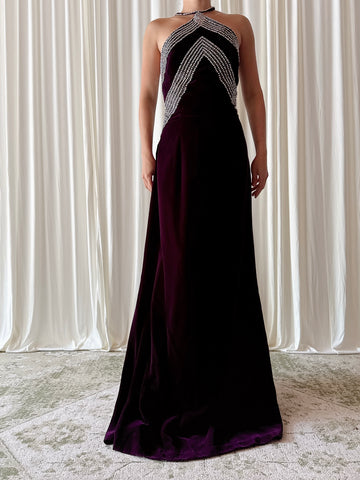 Vintage Nights by Sherry Purple Velvet Dress - Size 14