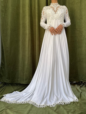 1960s Jersey Embroidered Lace Gown - S