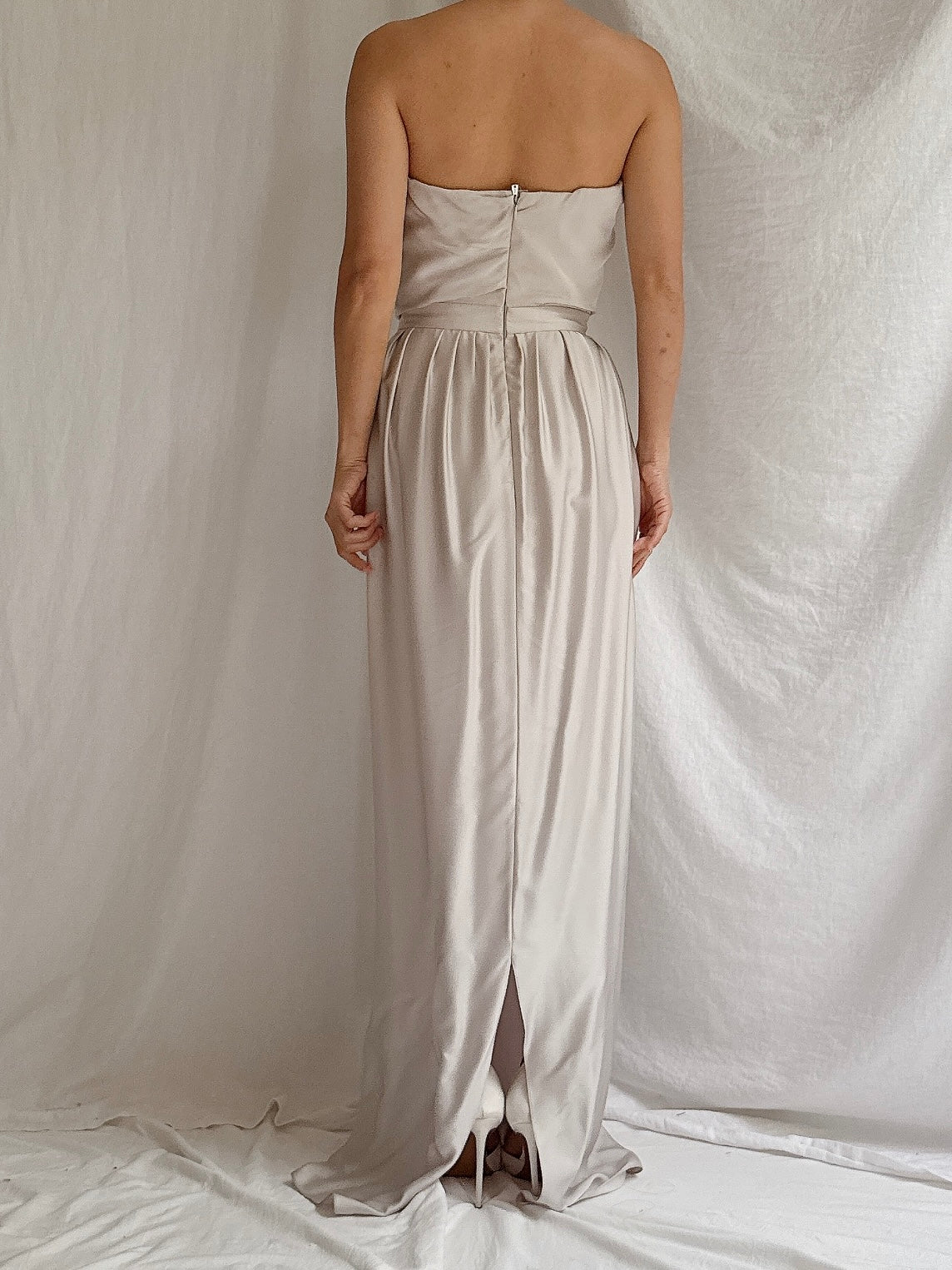 Vintage YSL Pewter Gray Silk Bustier Gown - XS/2