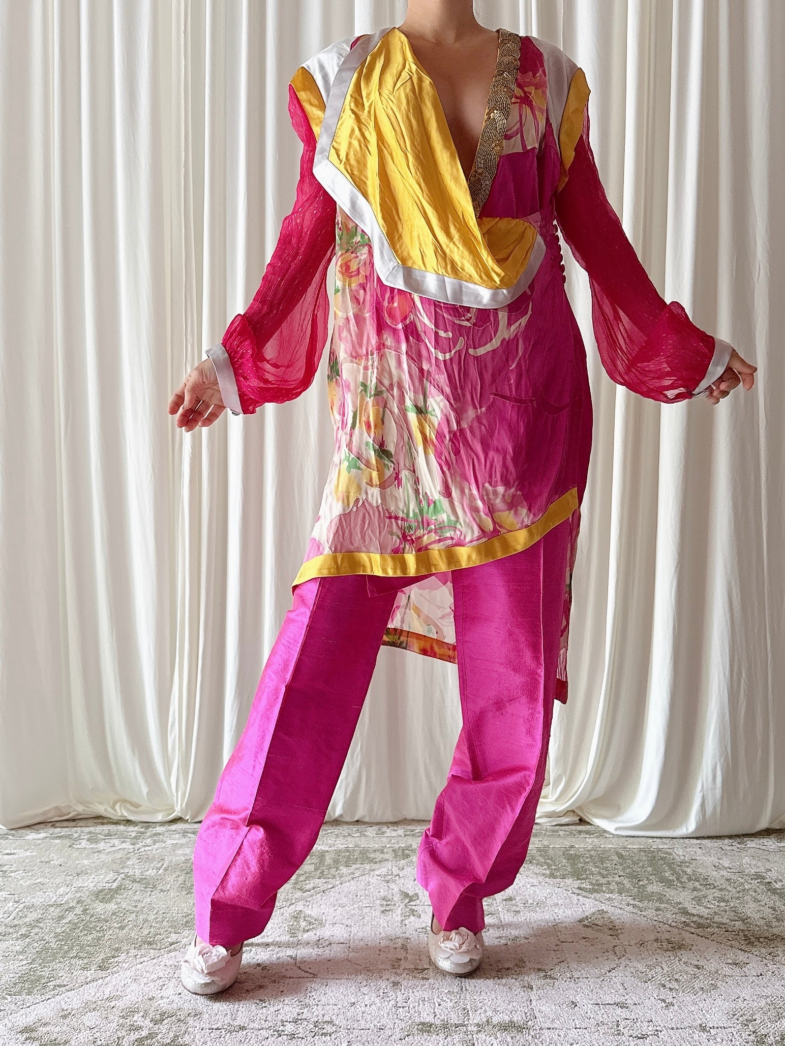 Vintage Bella Marina Studio Pink Yellow 2 Piece Set - IT 46