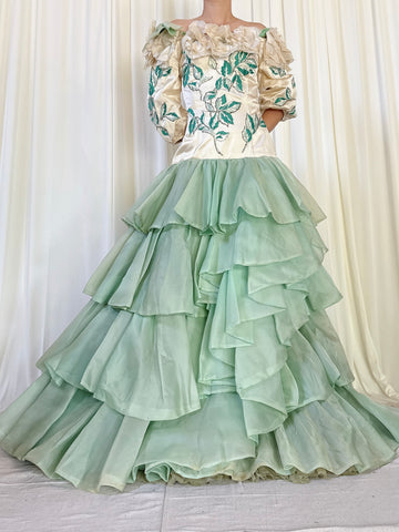Vintage Nina Ricci Silk Tiered Gown - M/8