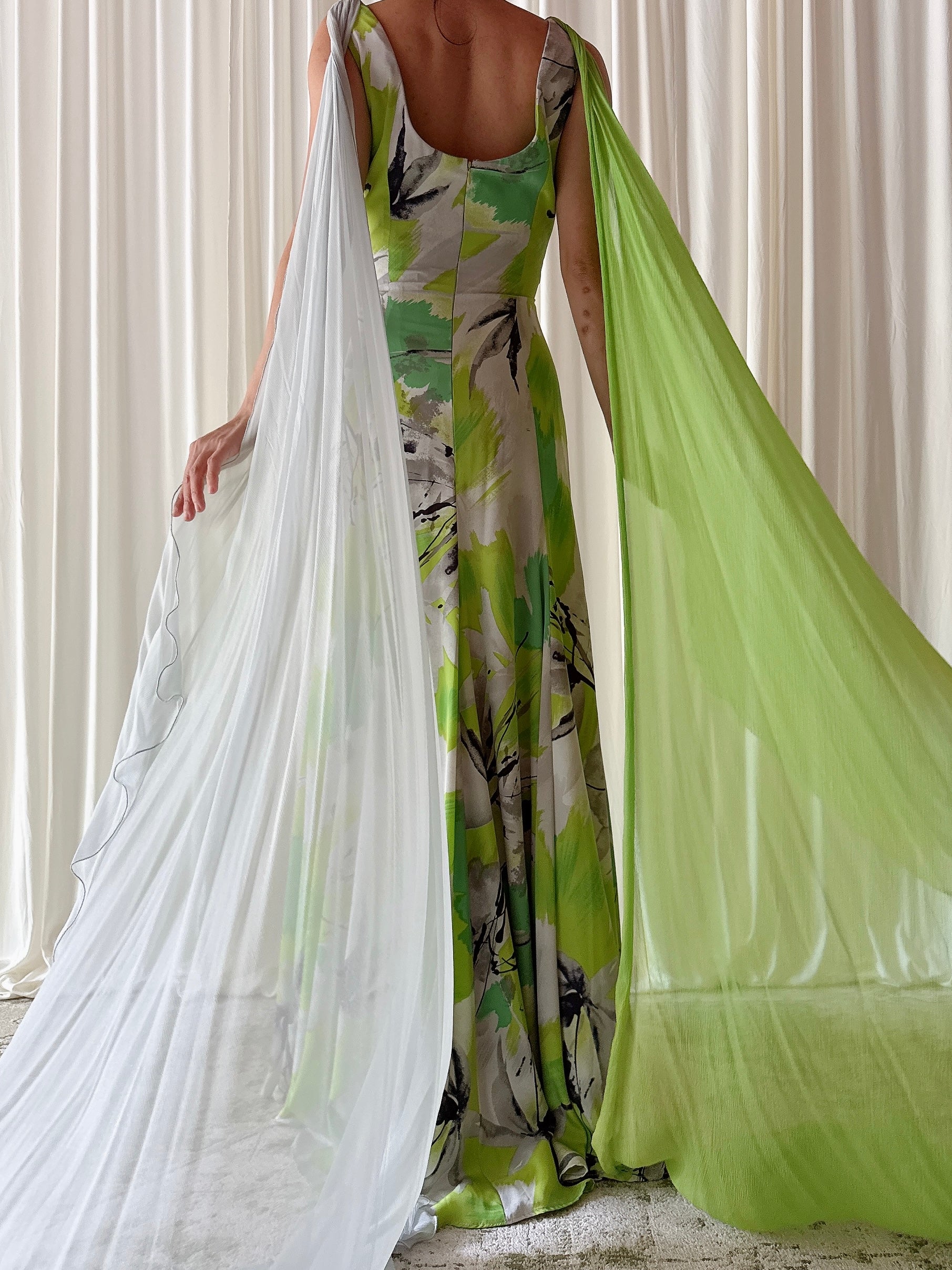 Vintage Thierry Huey Green Abstract Dress - 28W