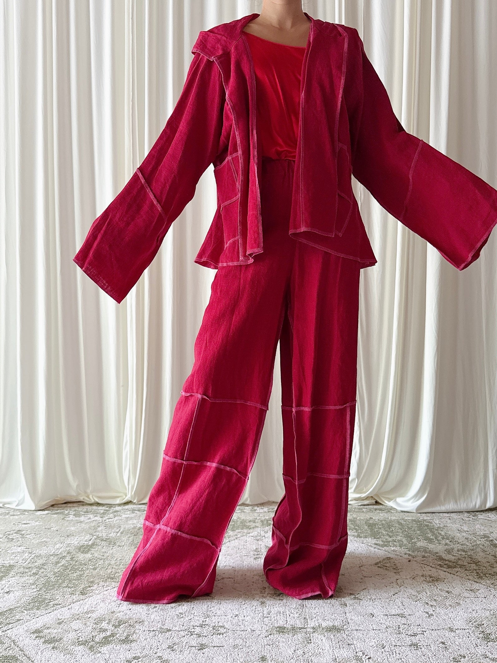 Vintage Benoit F. Red Linen 2 Piece Set - Size 3