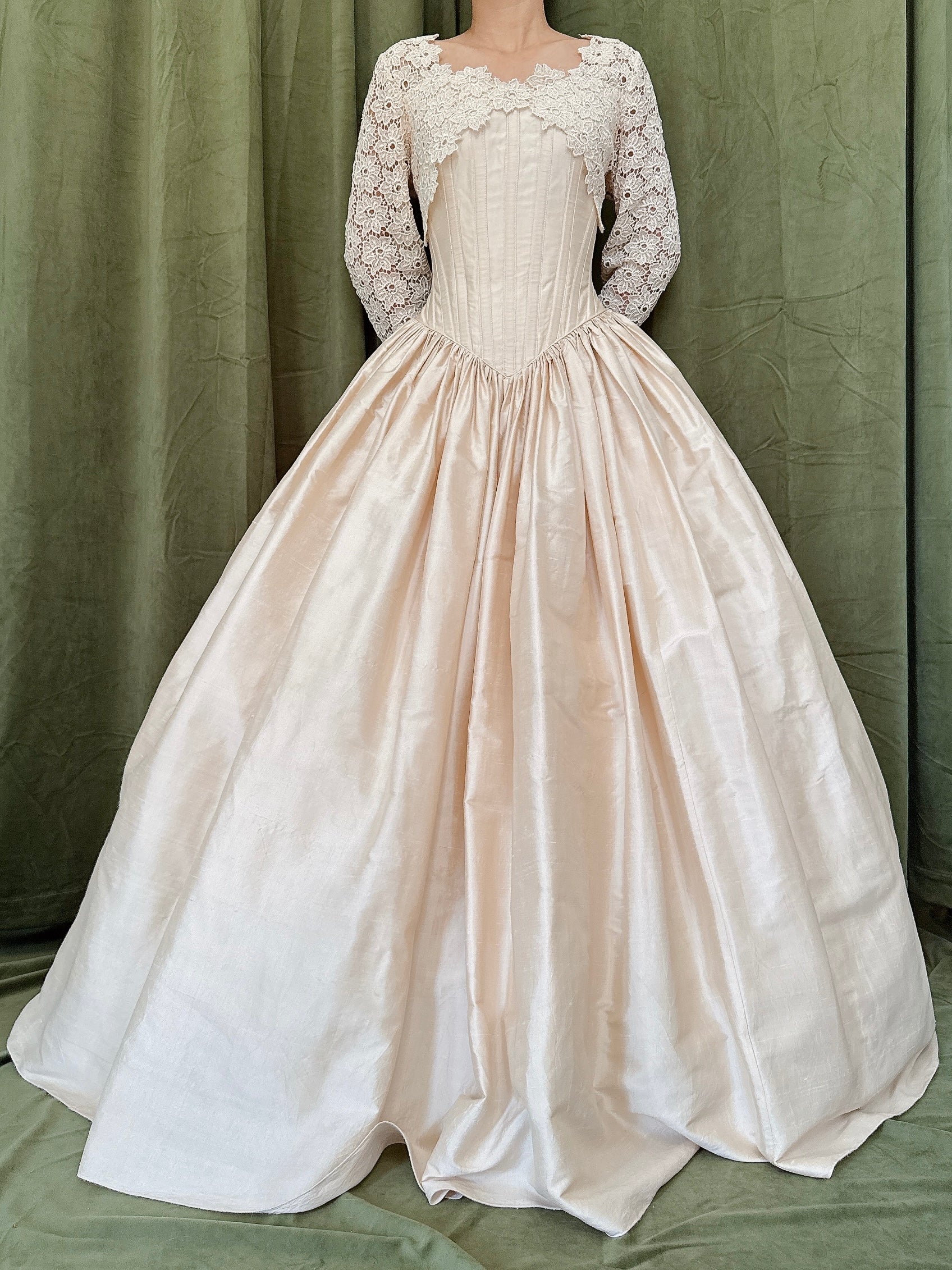 Vintage Champagne Silk Gown - M