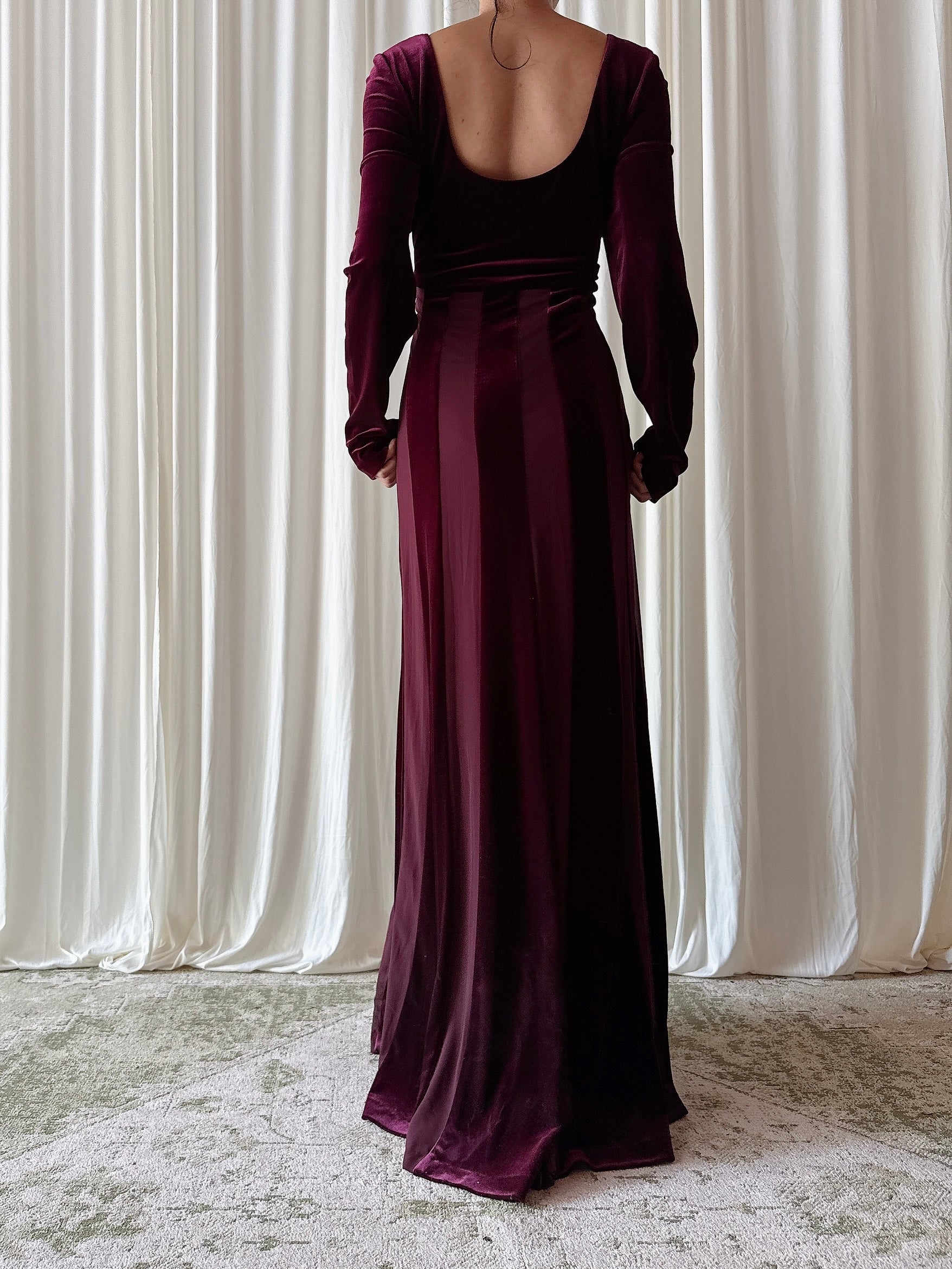 Vintage After Six Maroon Velvet Dress - UK 14