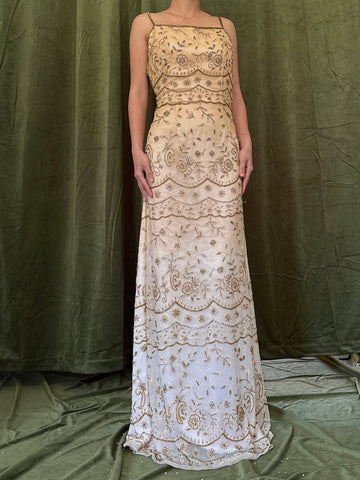 Vintage Ombre Silk Chiffon Beaded Dress - XS
