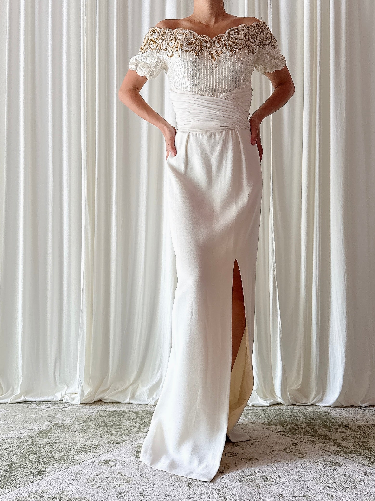 Vintage White Beaded Gown - 28W