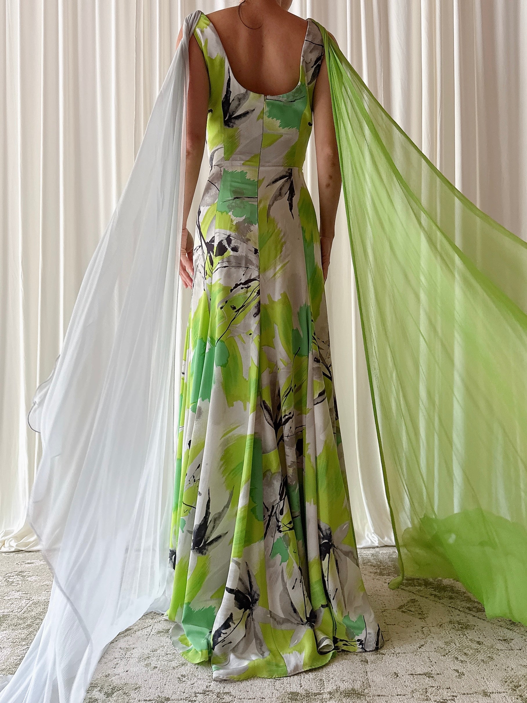 Vintage Thierry Huey Green Abstract Dress - 28W