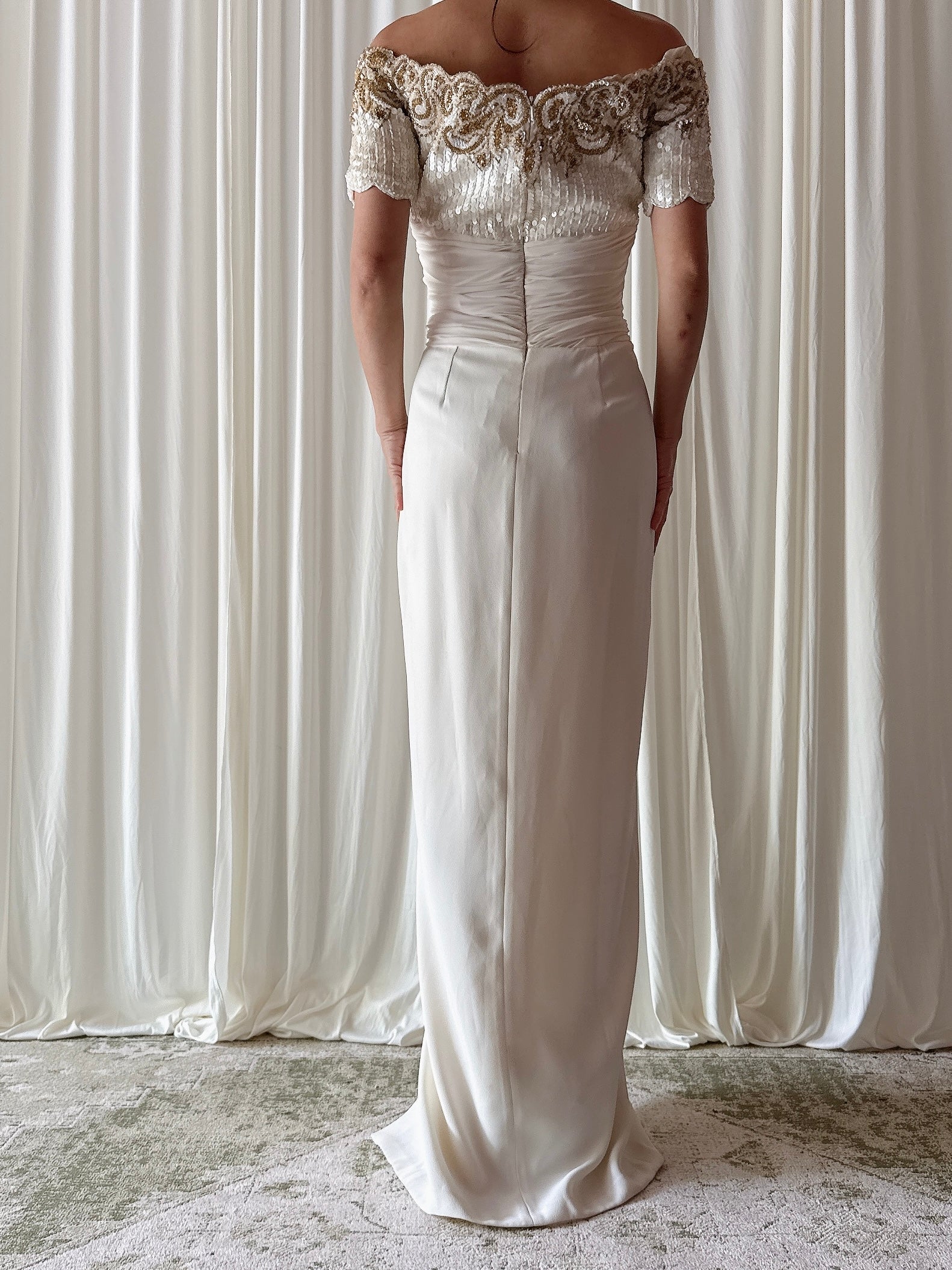 Vintage White Beaded Gown - 28W