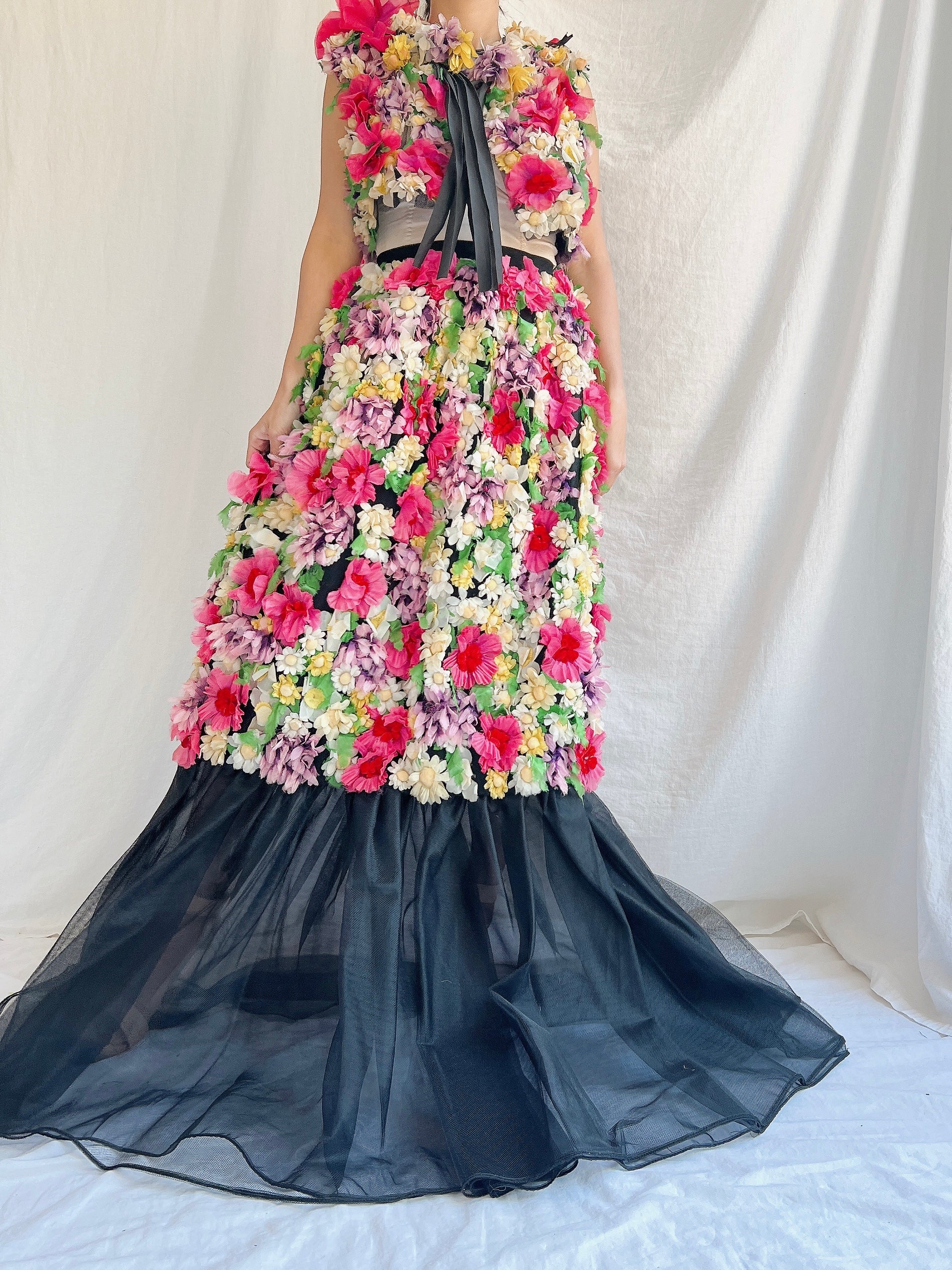 Vintage Adolfo Silk Organza Floral Gown XS