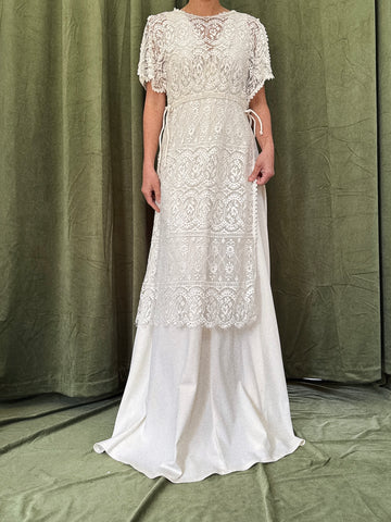 1960s Jersey and Crochet Dress - S
