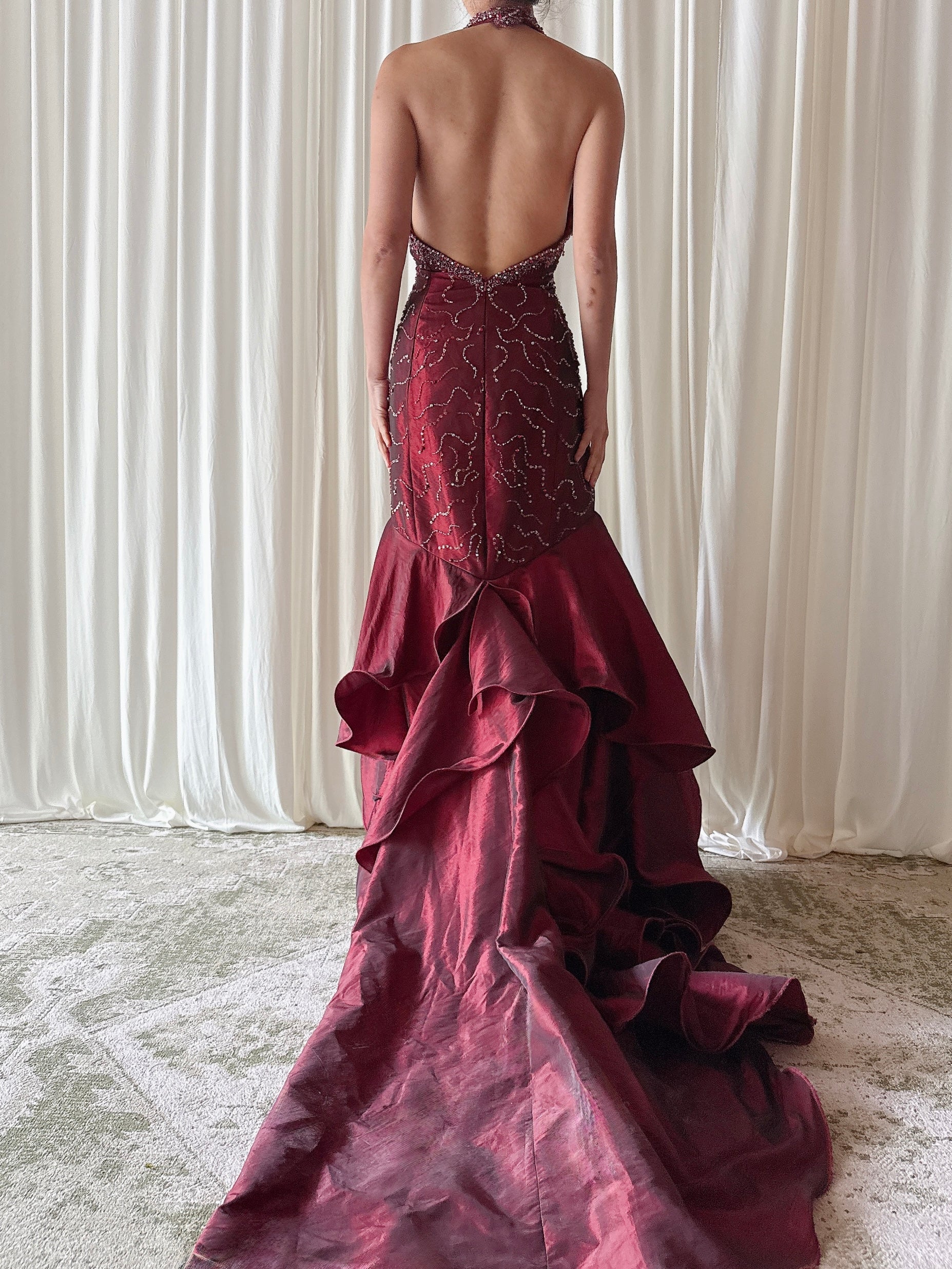 Vintage Alliage Taffeta Ruby Gown - 30W/36B