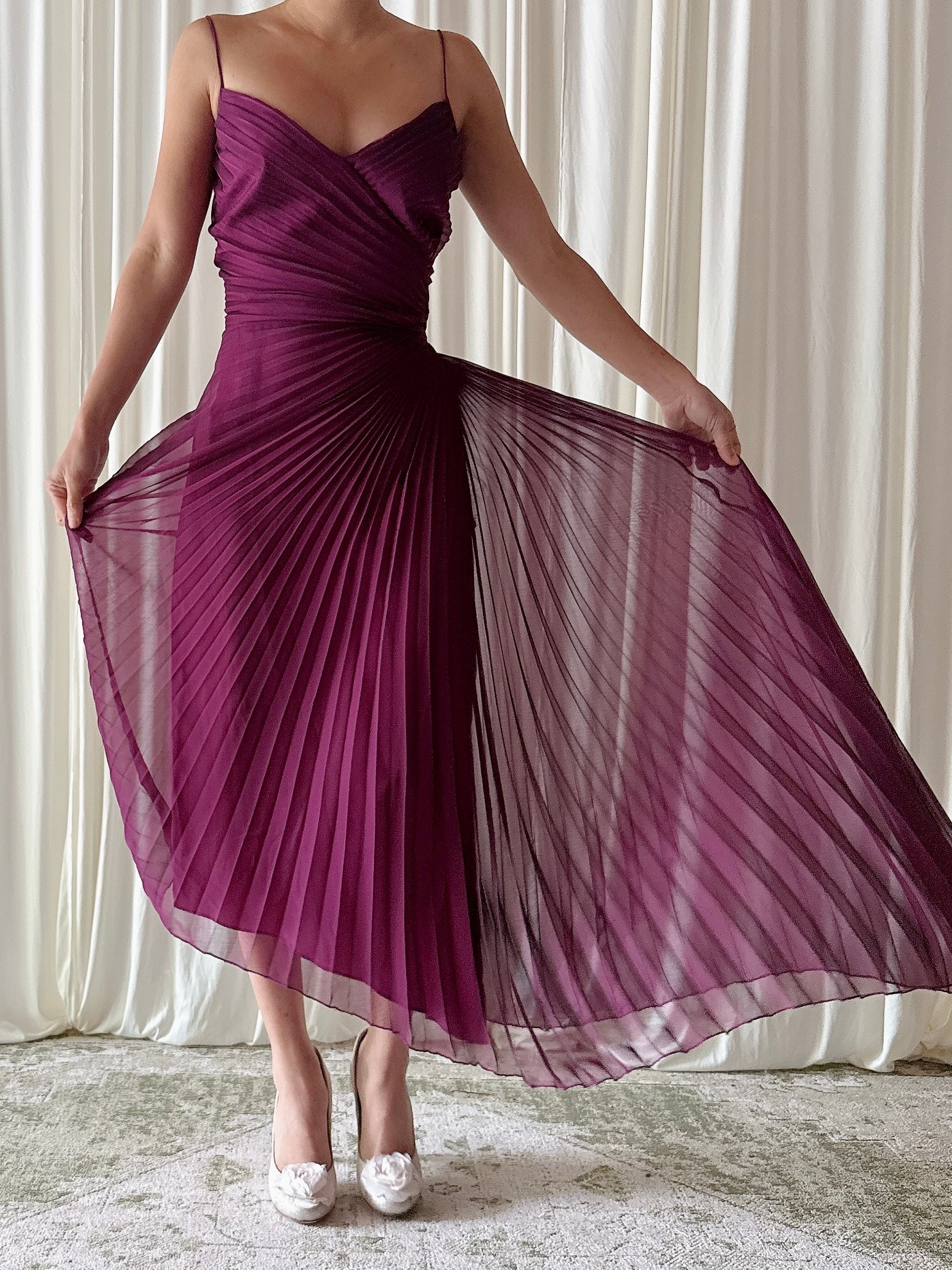 Vintage Belleville Sassoon Pleated Fuchsia Dress - UK12