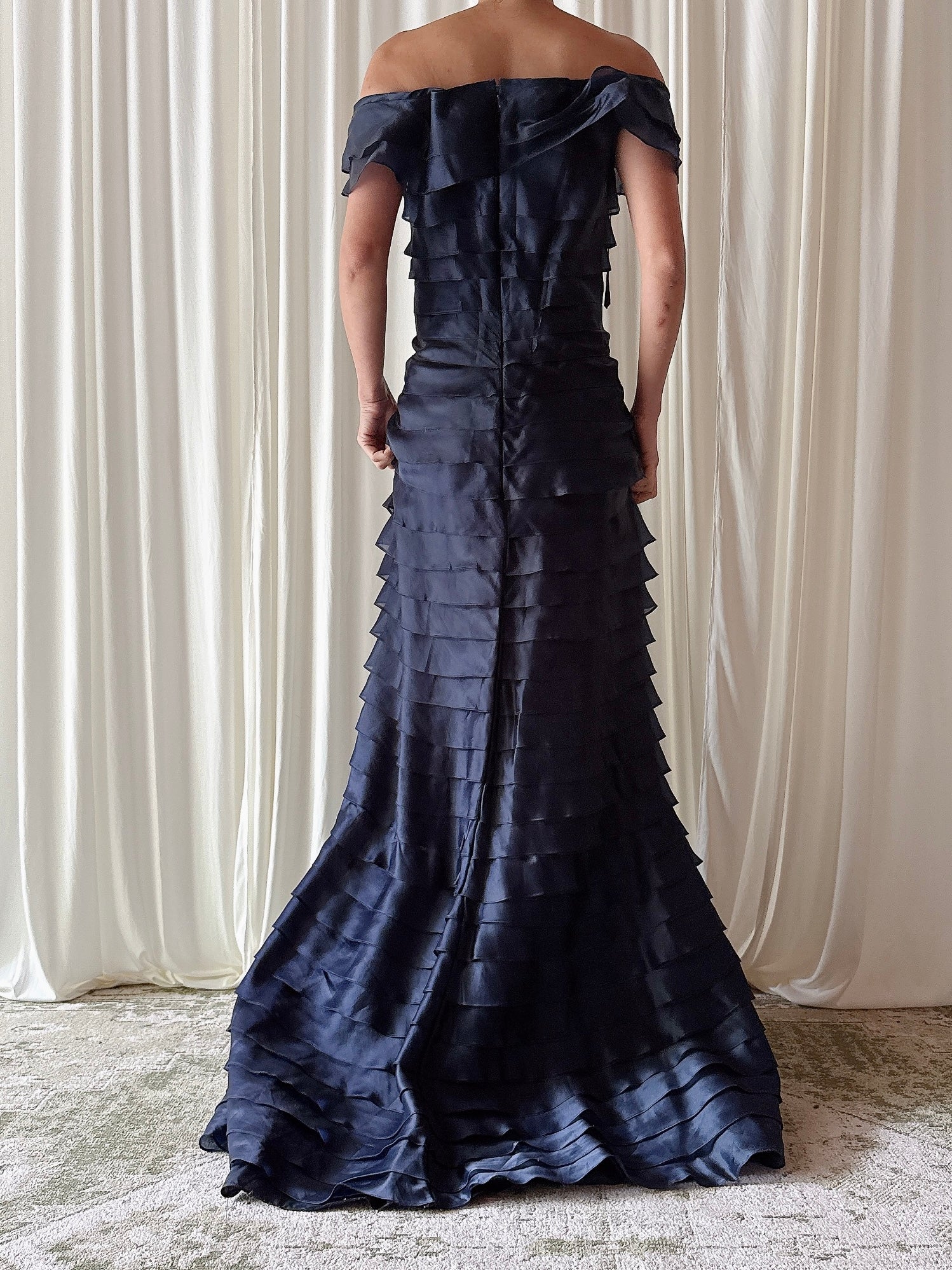 Vintage Midnight Blue Silk Organza Dress - 38W/46B