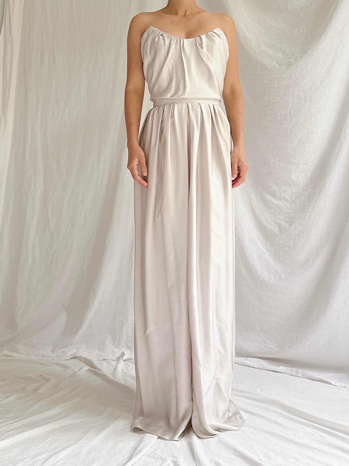 Vintage YSL Pewter Gray Silk Bustier Gown - XS/2