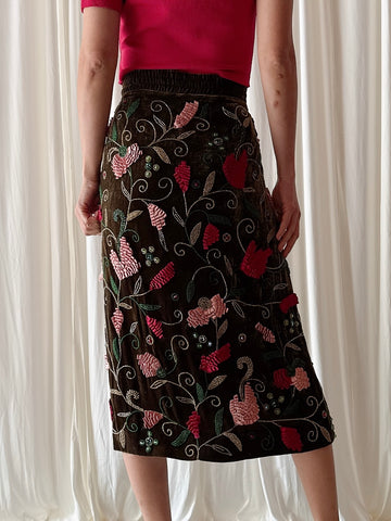 Vintage Gaetano Navarra Floral Velvet Skirt - Size 50