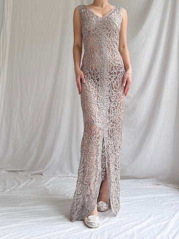1990s Sheer Silk Crochet Dress - M