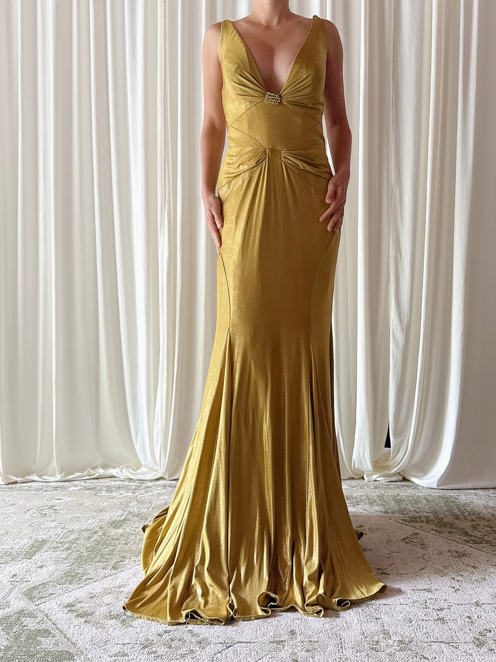 Vintage Chartreuse Metallic Gown - Size 6