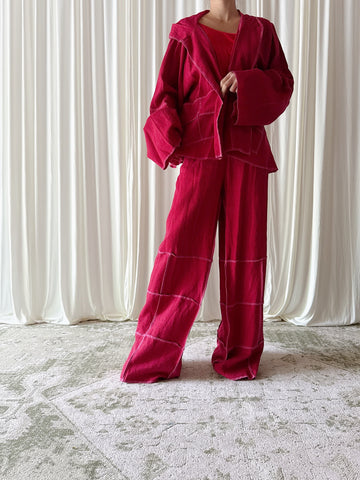 Vintage Benoit F. Red Linen 2 Piece Set - Size 3