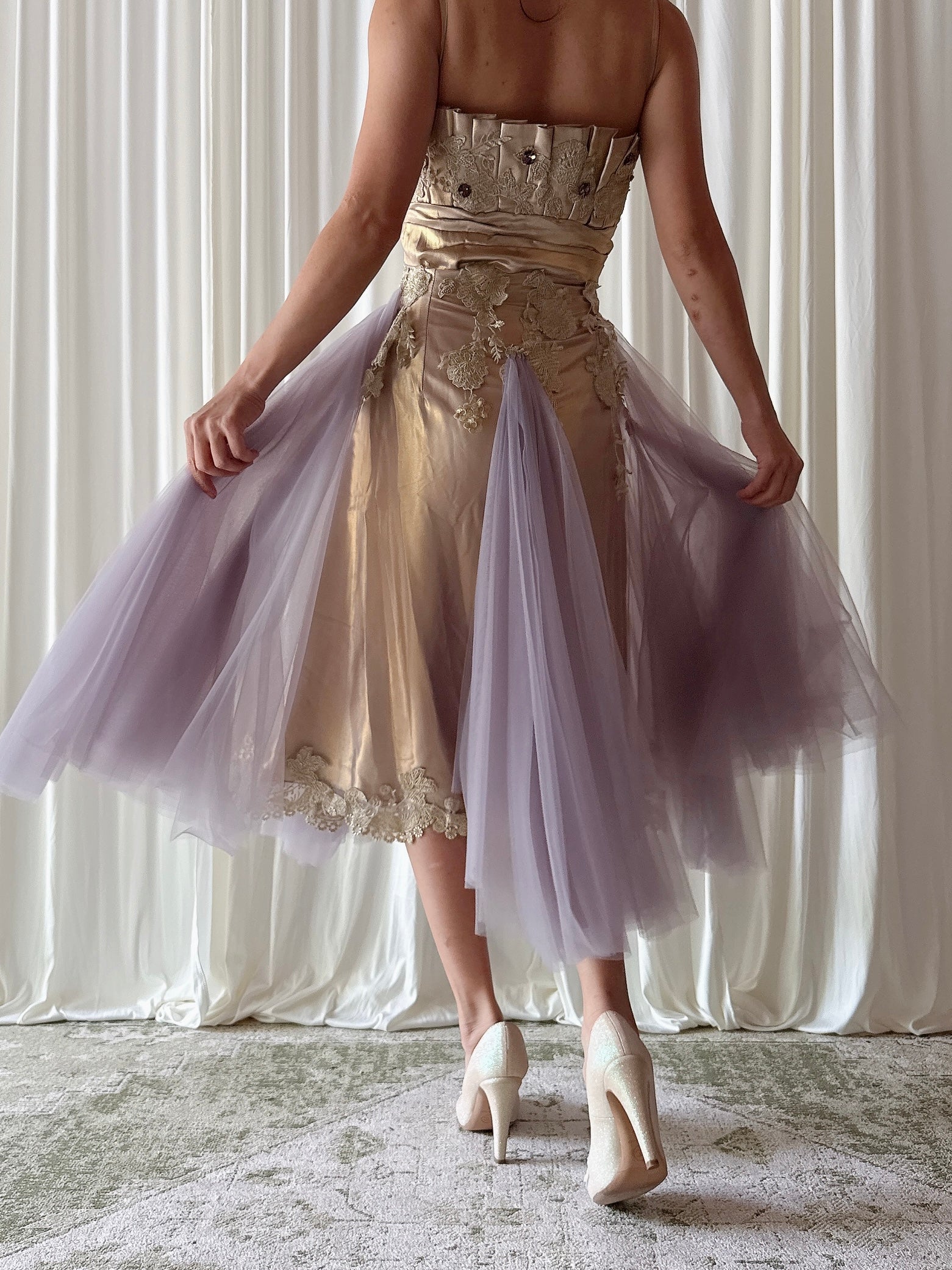 Vintage Gold Purple Metallic Dress - 38B/31W/45L