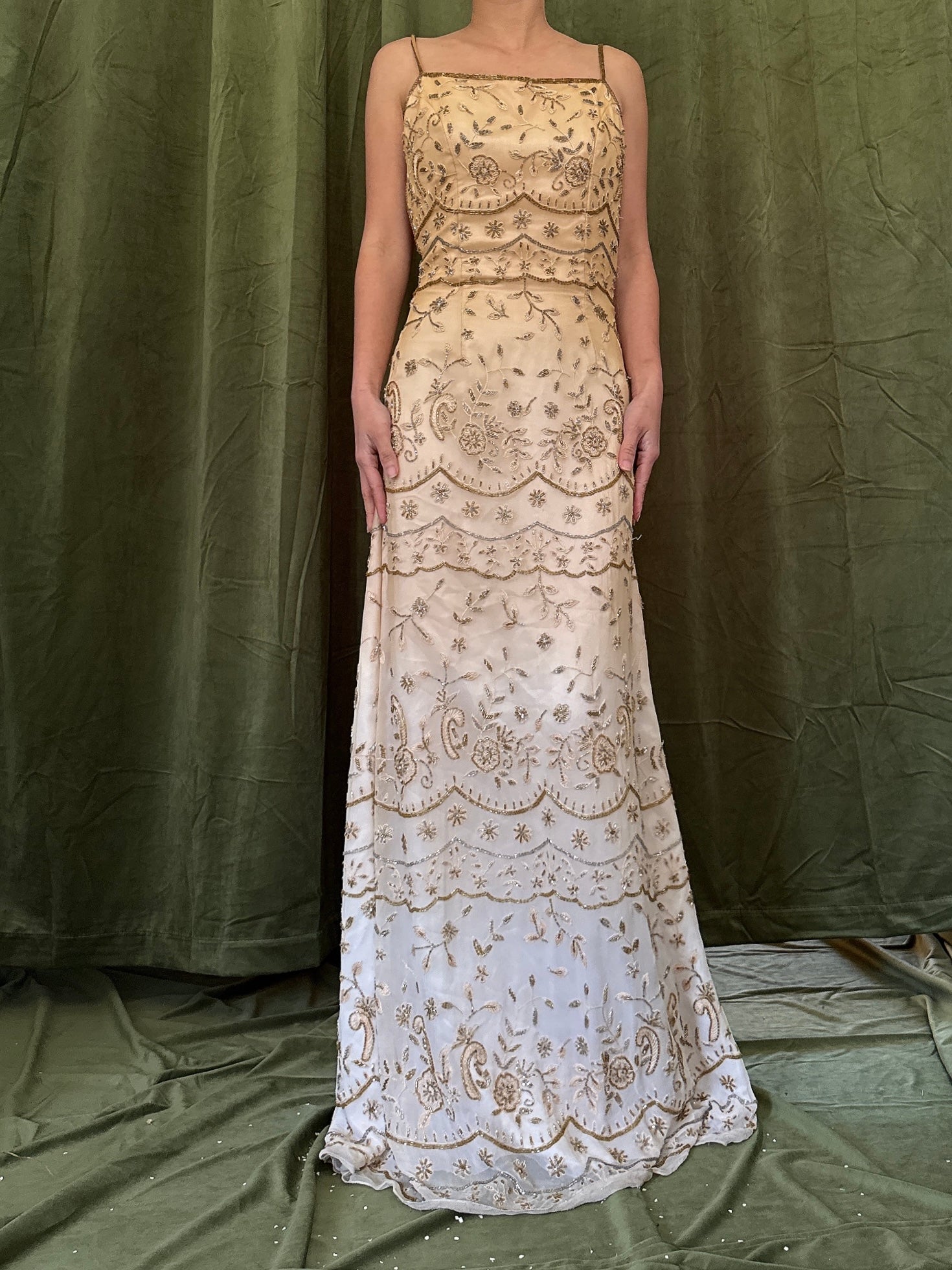 Vintage Ombre Silk Chiffon Beaded Dress - XS