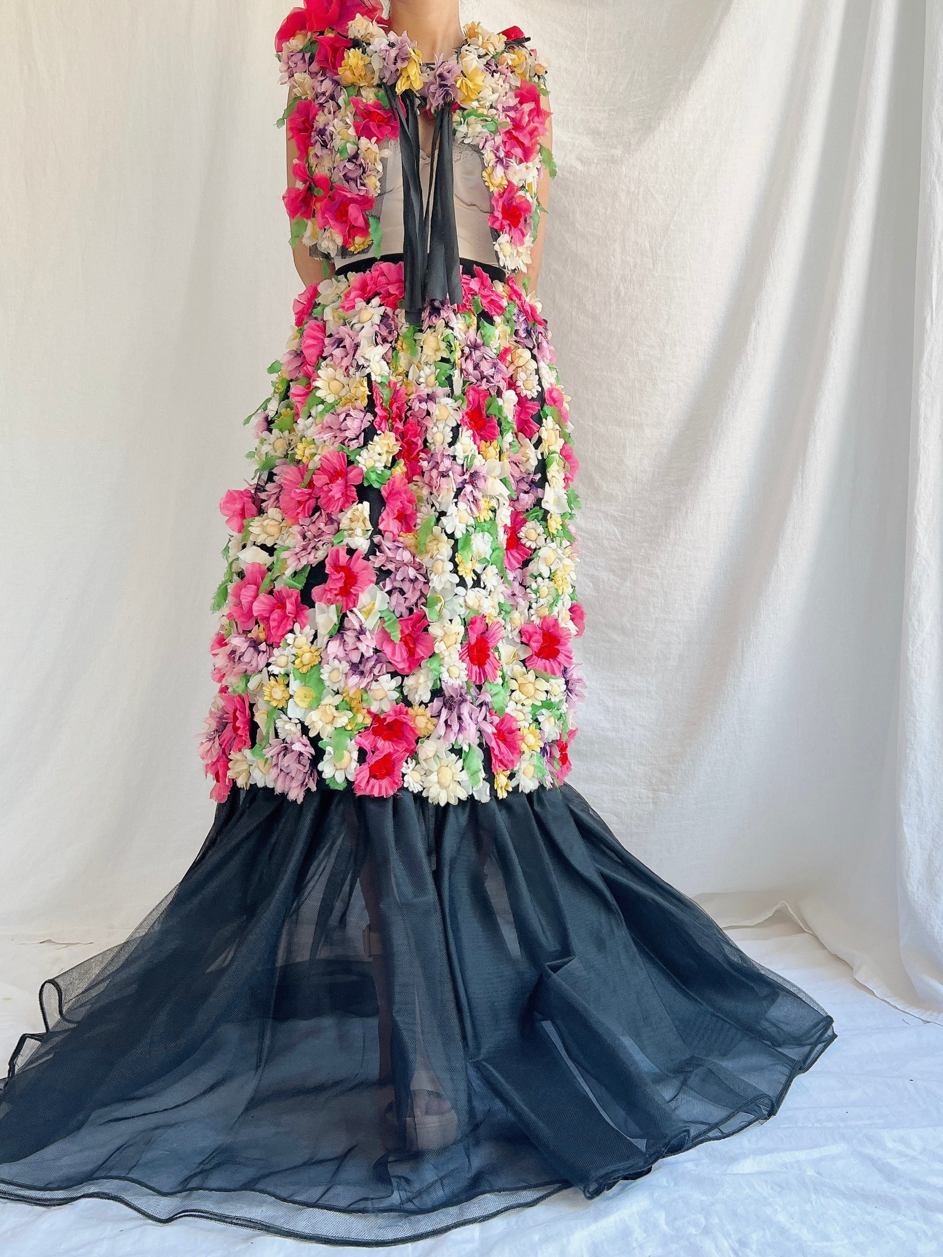 Vintage Adolfo Silk Organza Floral Gown XS