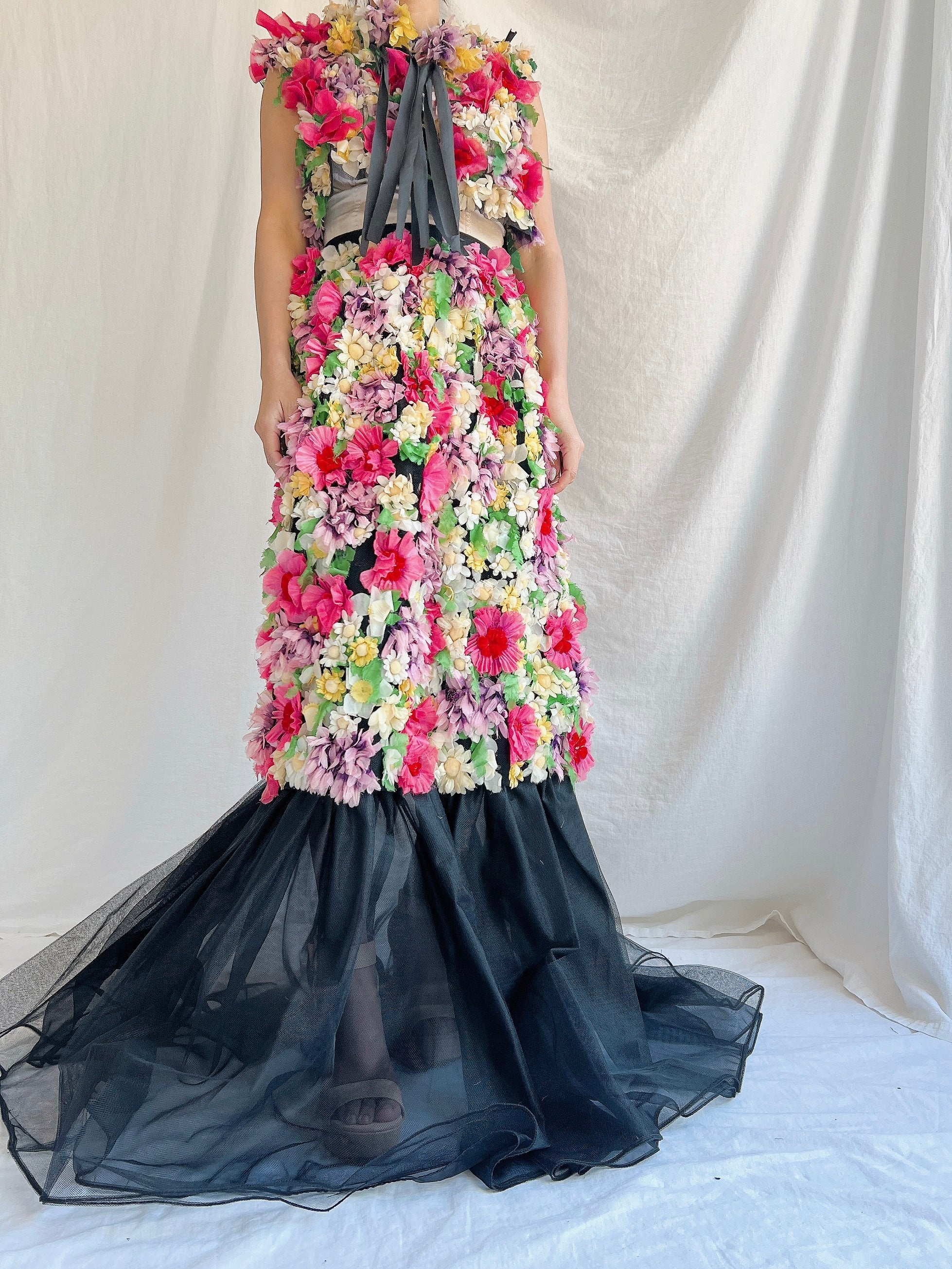 Vintage Adolfo Silk Organza Floral Gown XS