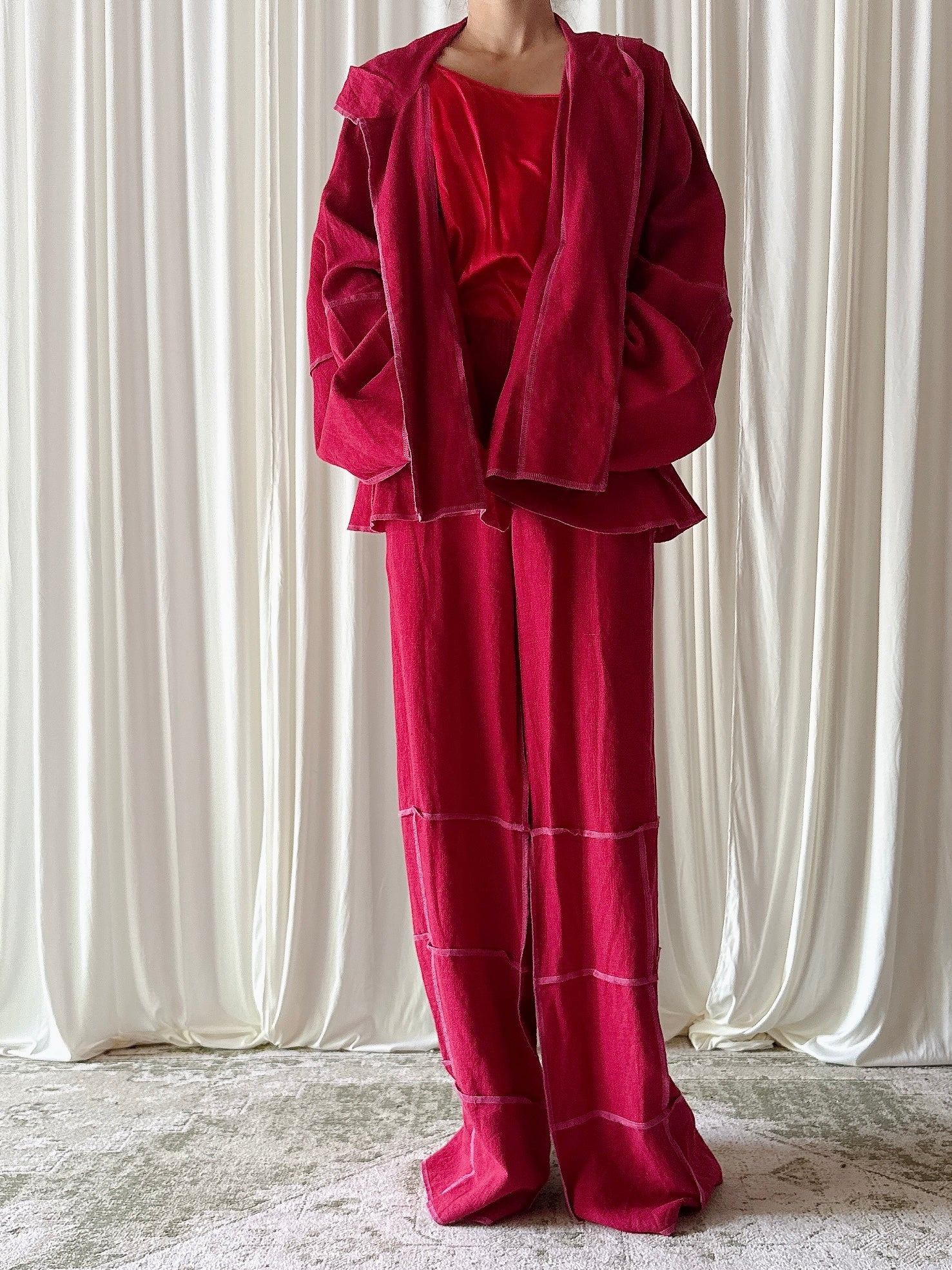 Vintage Benoit F. Red Linen 2 Piece Set - Size 3