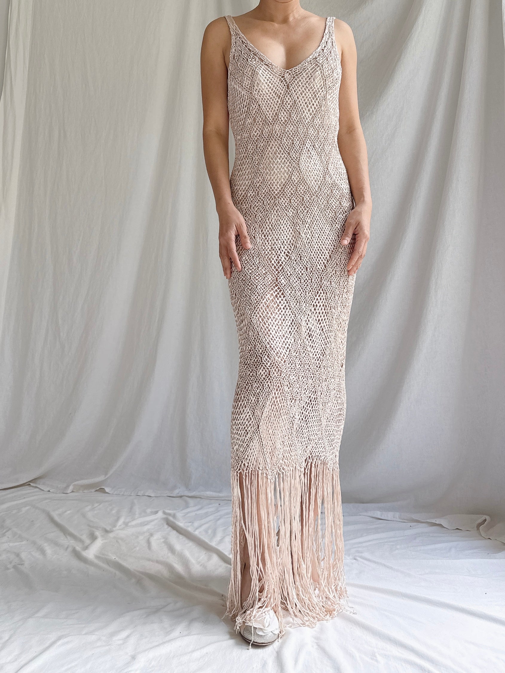 Vintage Sheer Macrame Crochet Dress - S