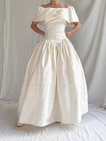 Vintage Raw Silk Tea-Length Dress - M