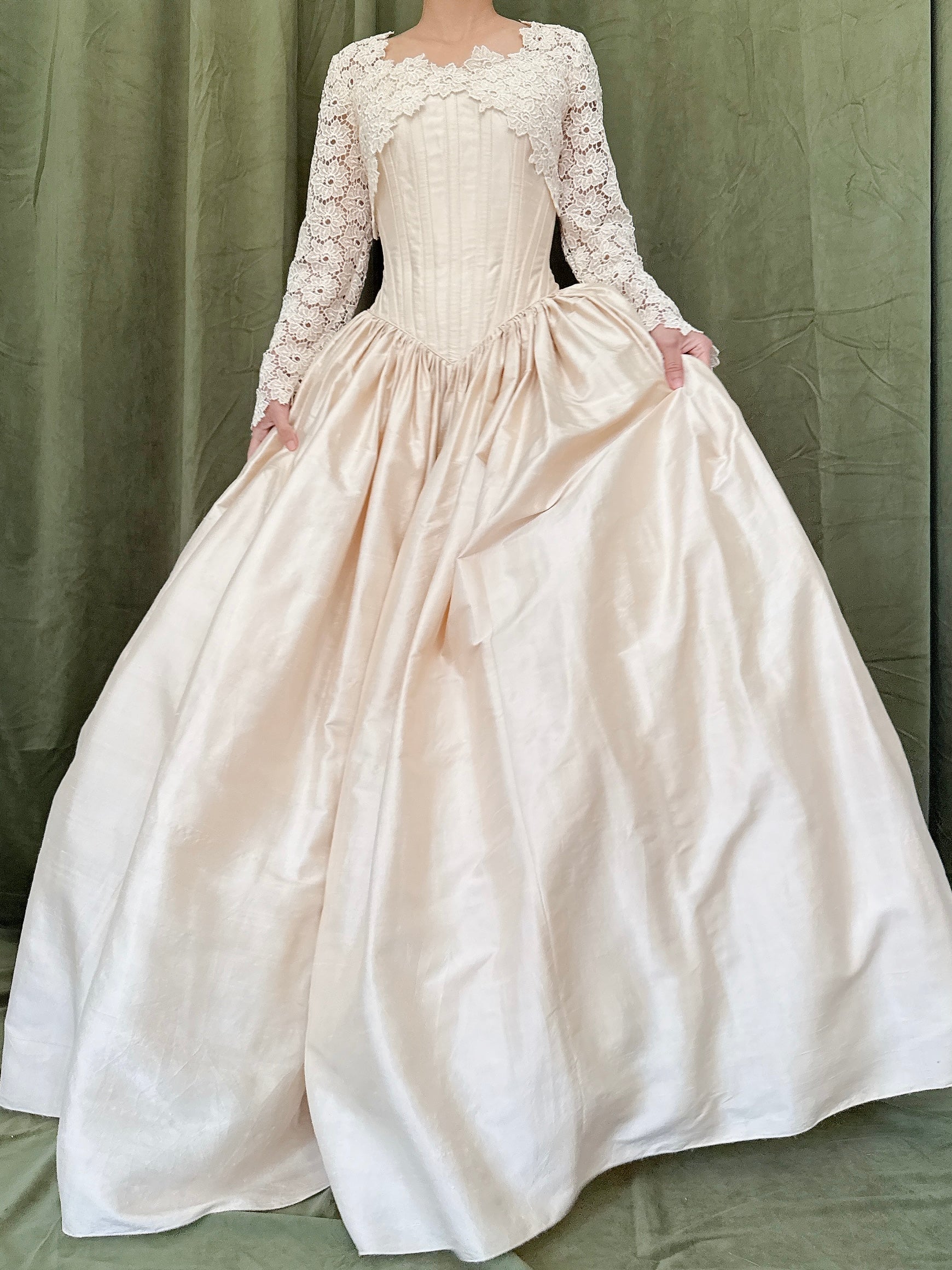Vintage Champagne Silk Gown - M