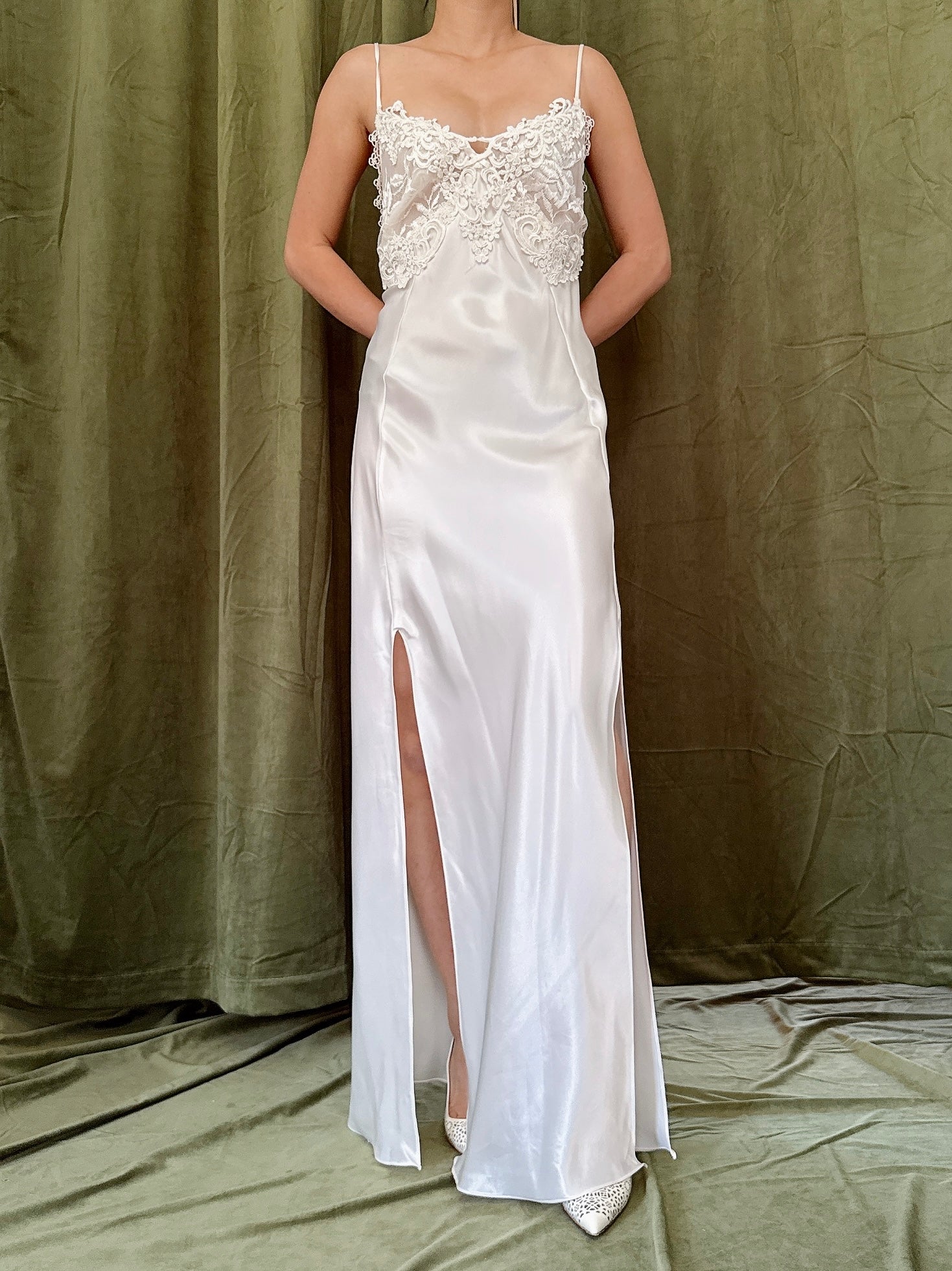 Vintage Front-Split Satin Slip - M