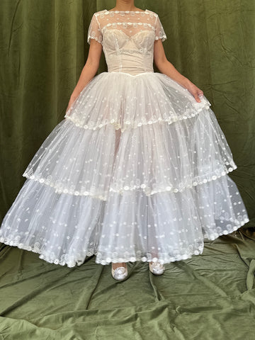1950s Tea-Length Tulle Dress - XS