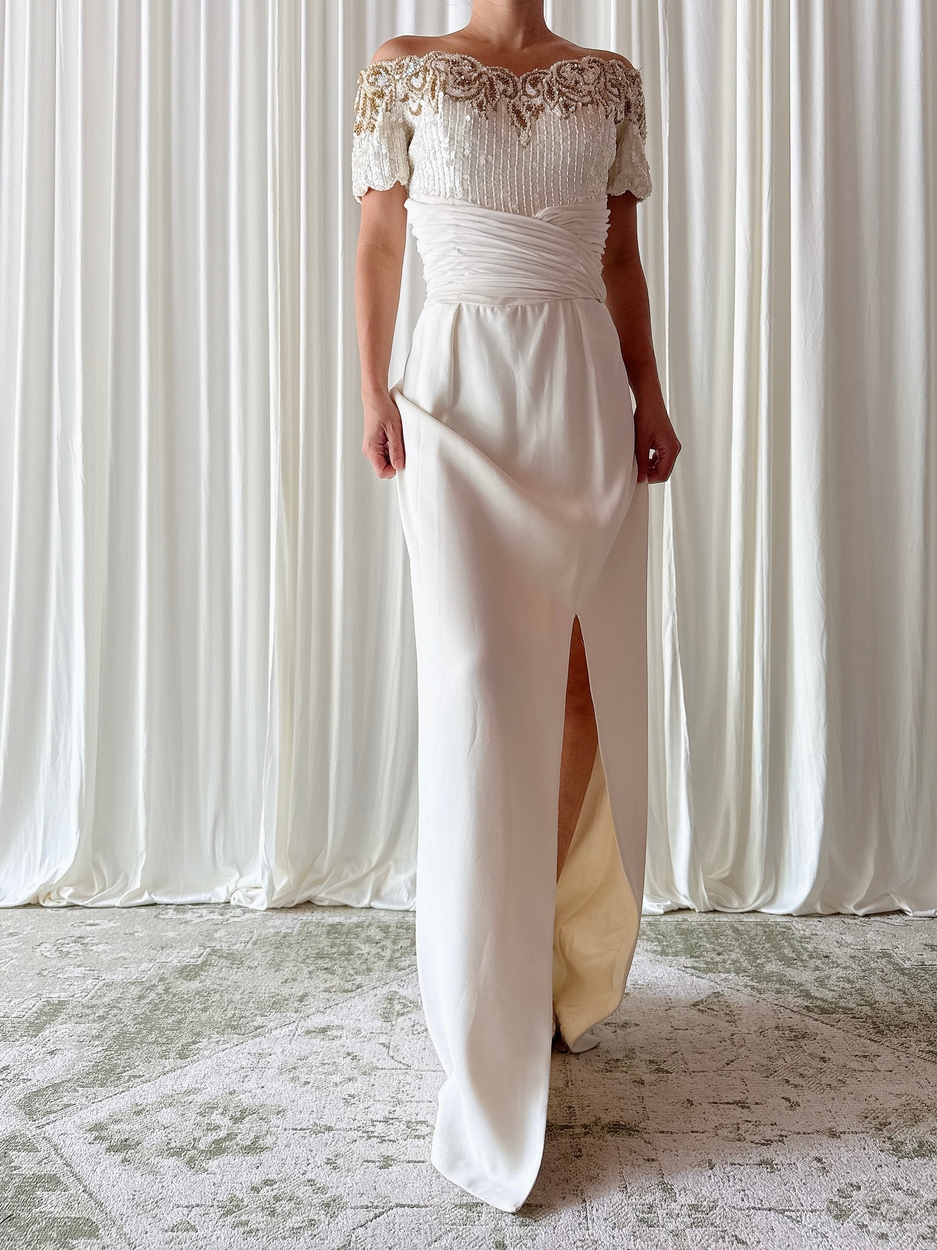 Vintage White Beaded Gown - 28W