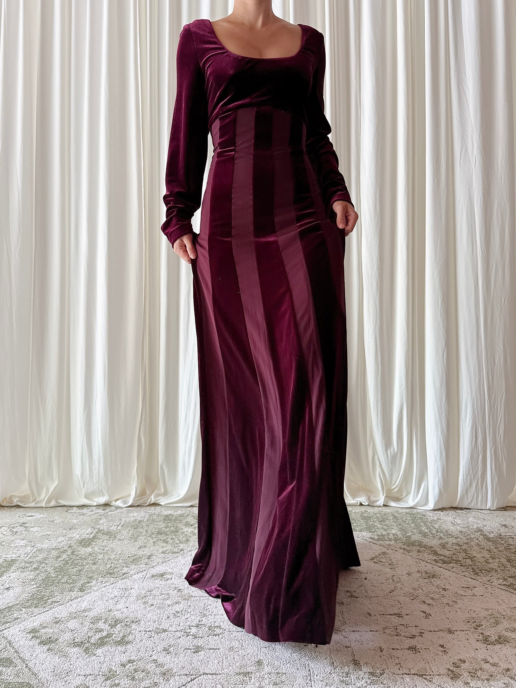 Vintage After Six Maroon Velvet Dress - UK 14