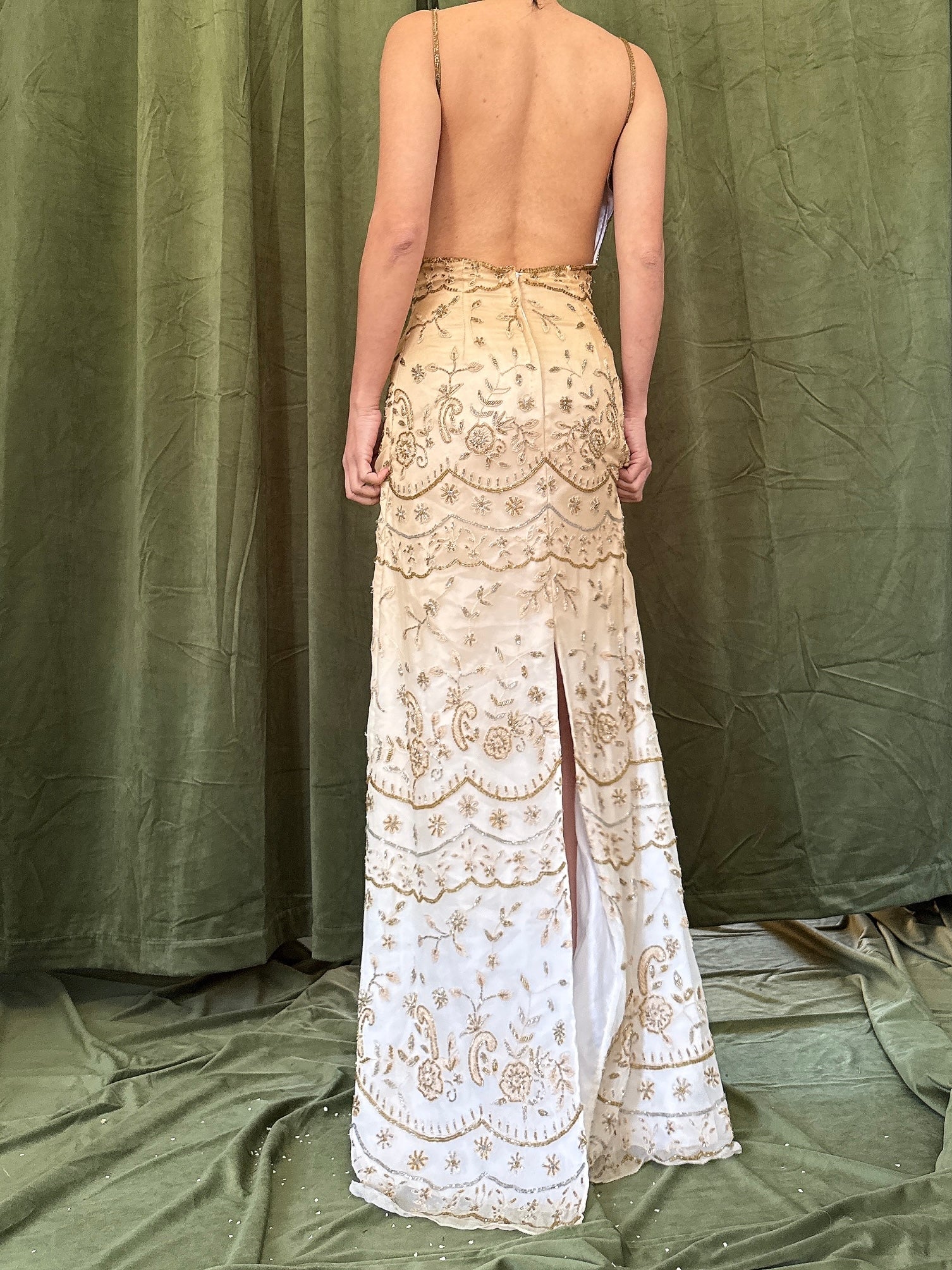 Vintage Ombre Silk Chiffon Beaded Dress - XS
