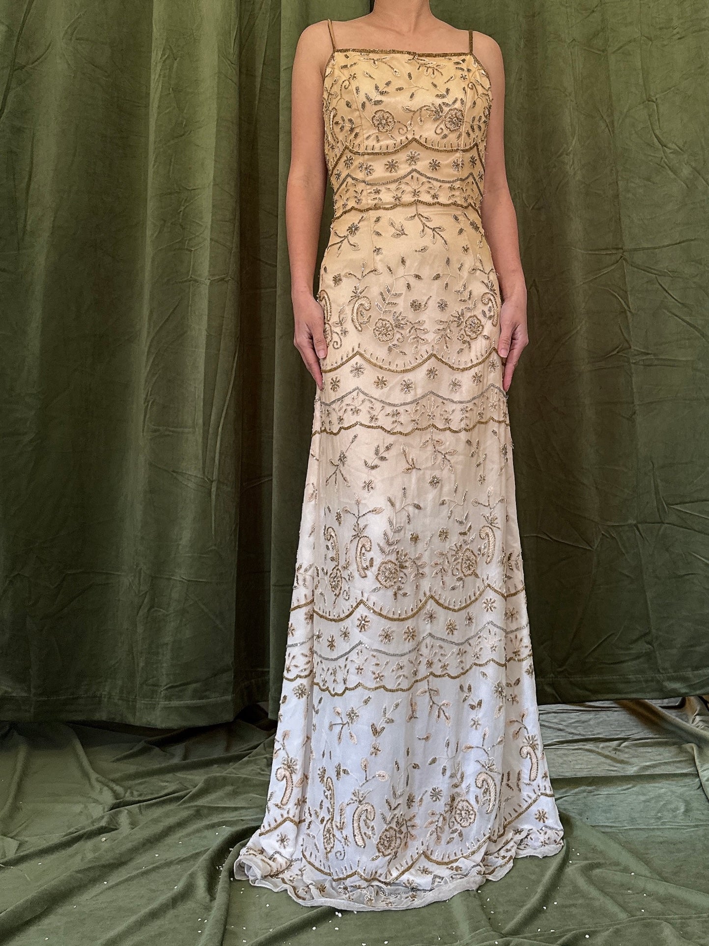 Vintage Ombre Silk Chiffon Beaded Dress - XS