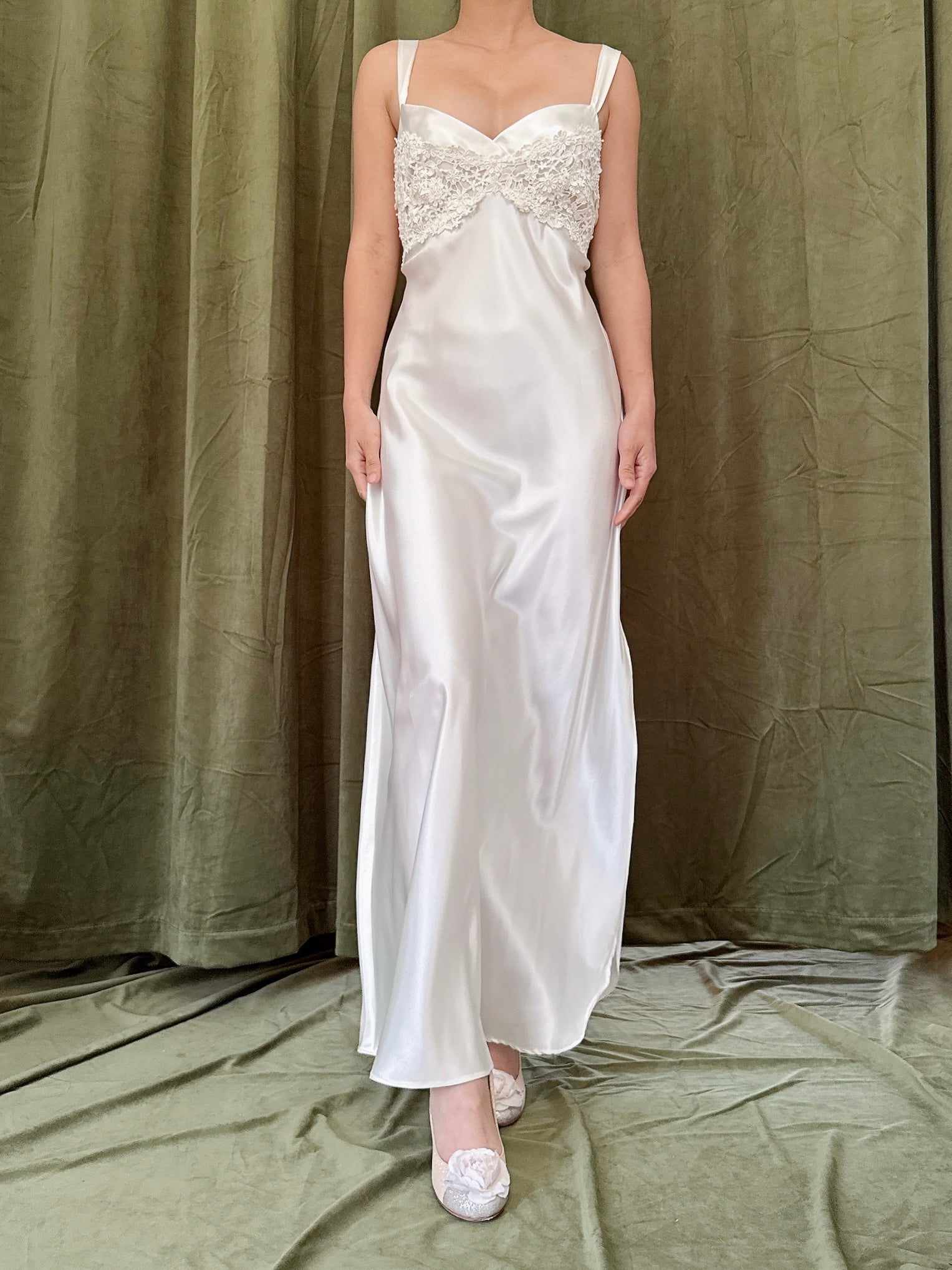 Vintage Lace Bodice Slip Dress - M