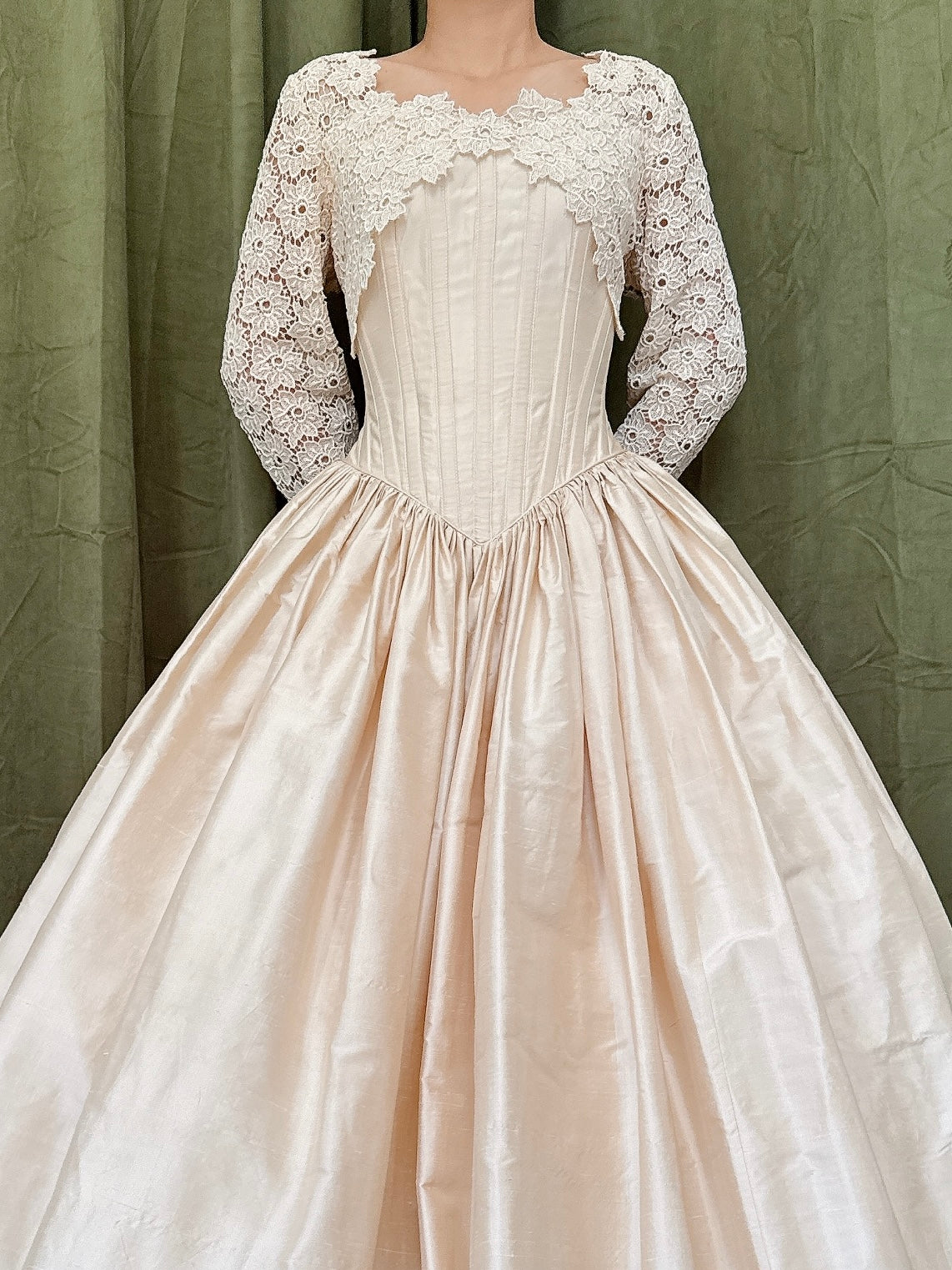 Vintage Champagne Silk Gown - M