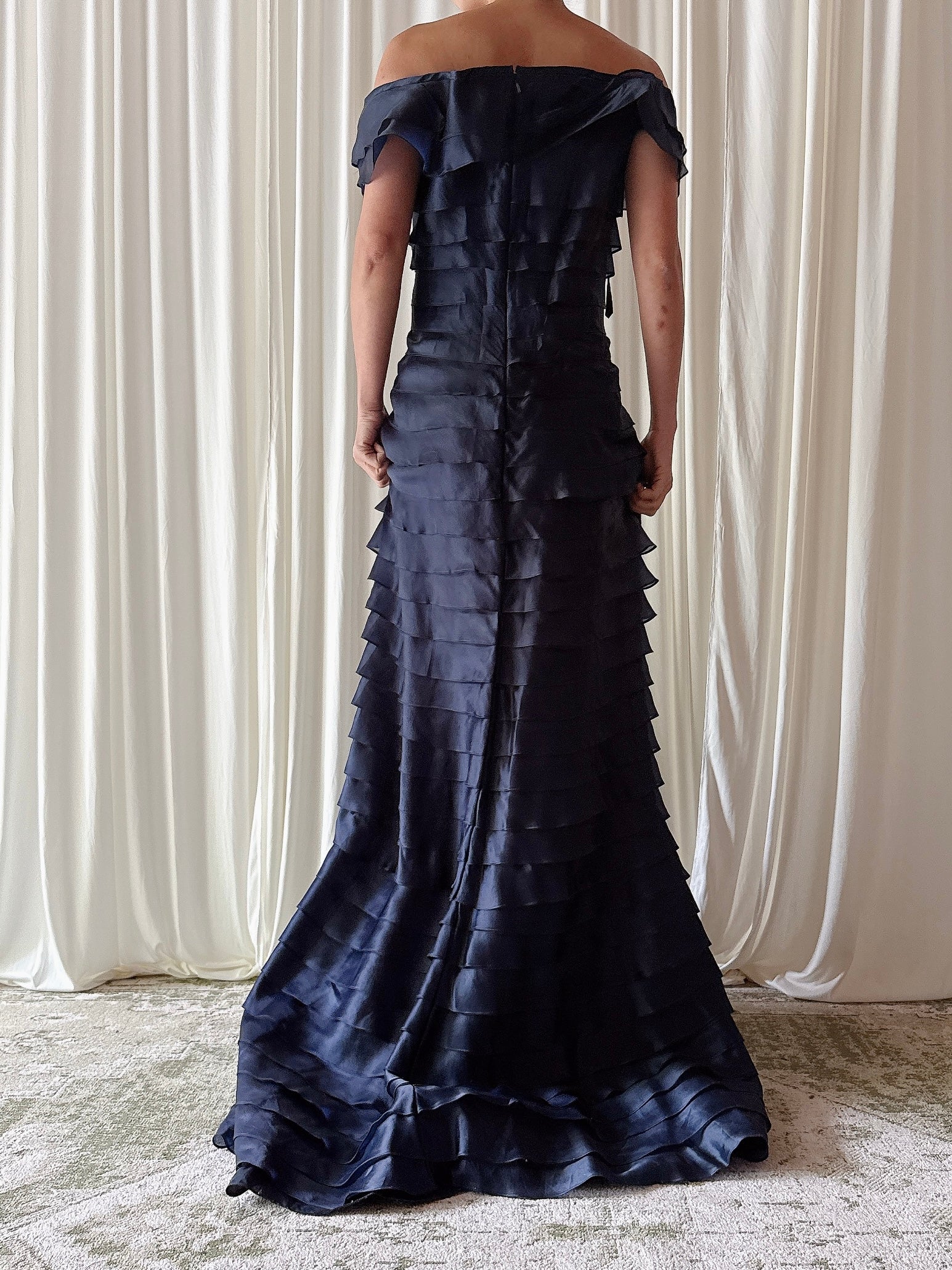 Vintage Midnight Blue Silk Organza Dress - 38W/46B