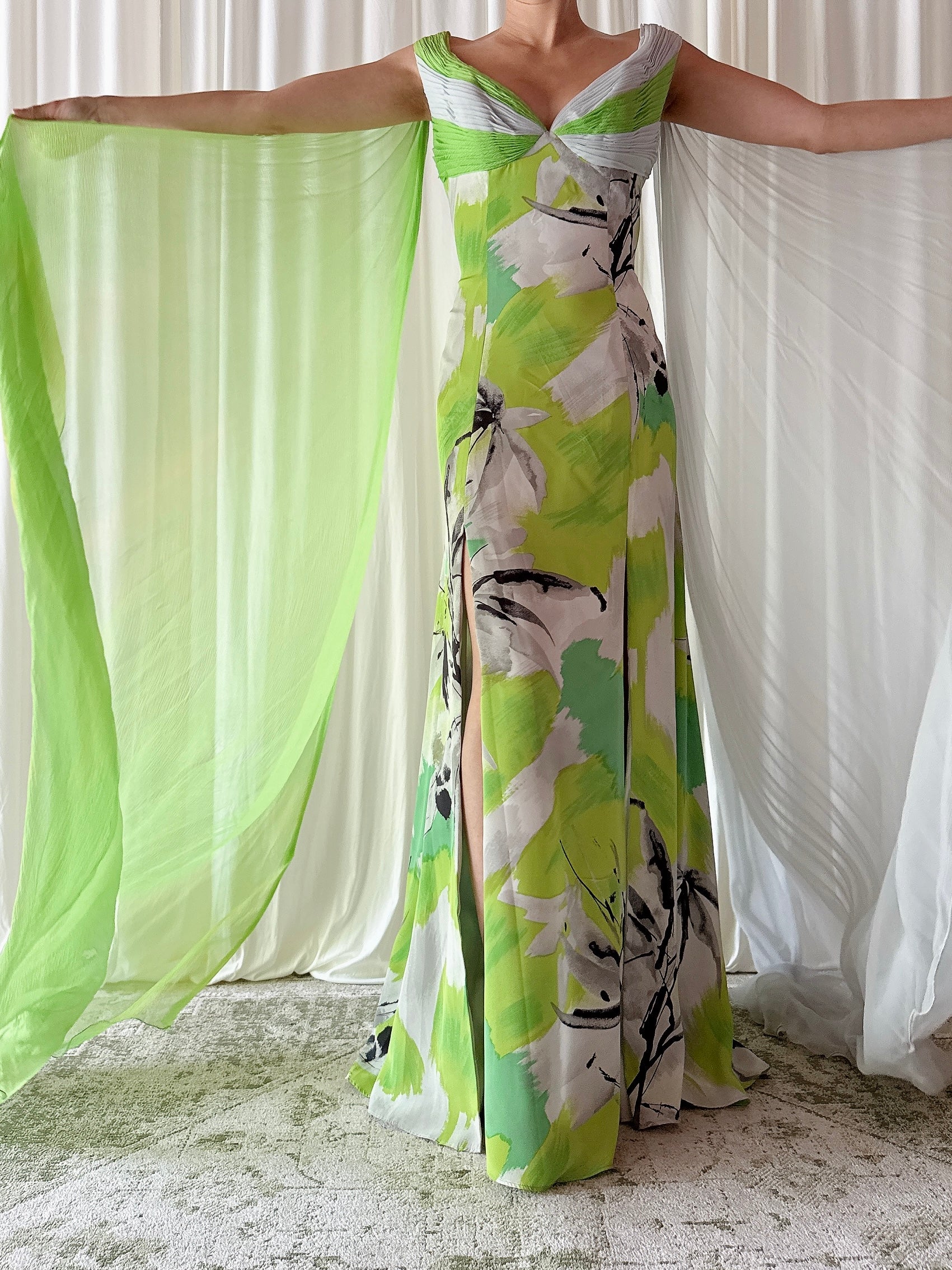 Vintage Thierry Huey Green Abstract Dress - 28W