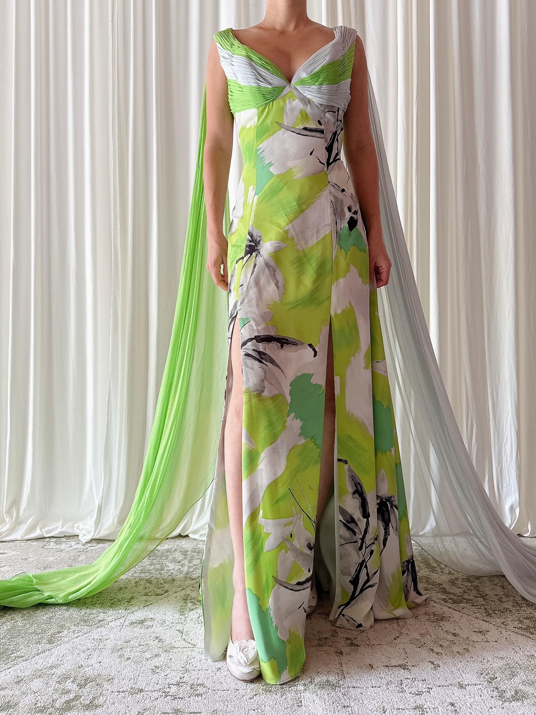 Vintage Thierry Huey Green Abstract Dress - 28W