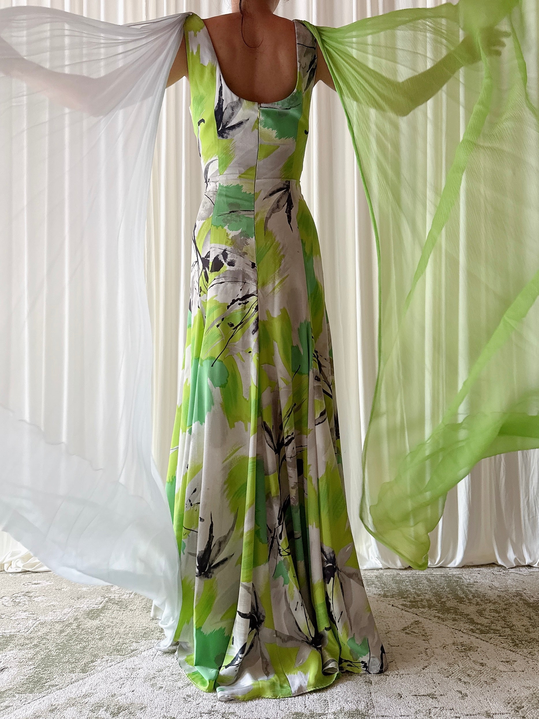 Vintage Thierry Huey Green Abstract Dress - 28W