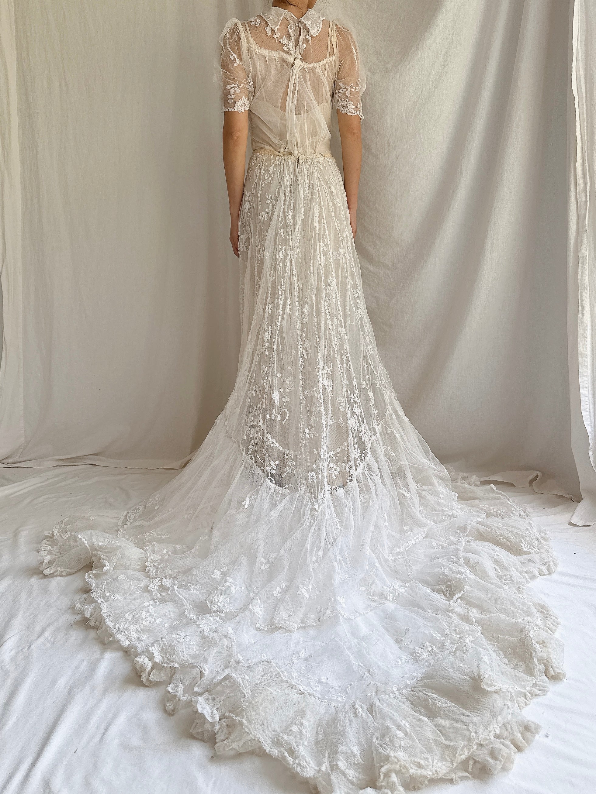 Rare Antique Applique Lace Gown - XS