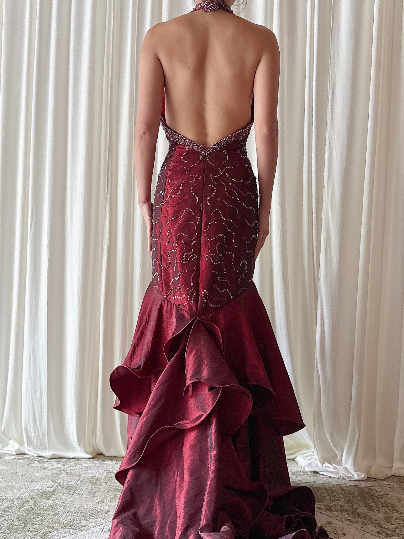 Vintage Alliage Taffeta Ruby Gown - 30W/36B