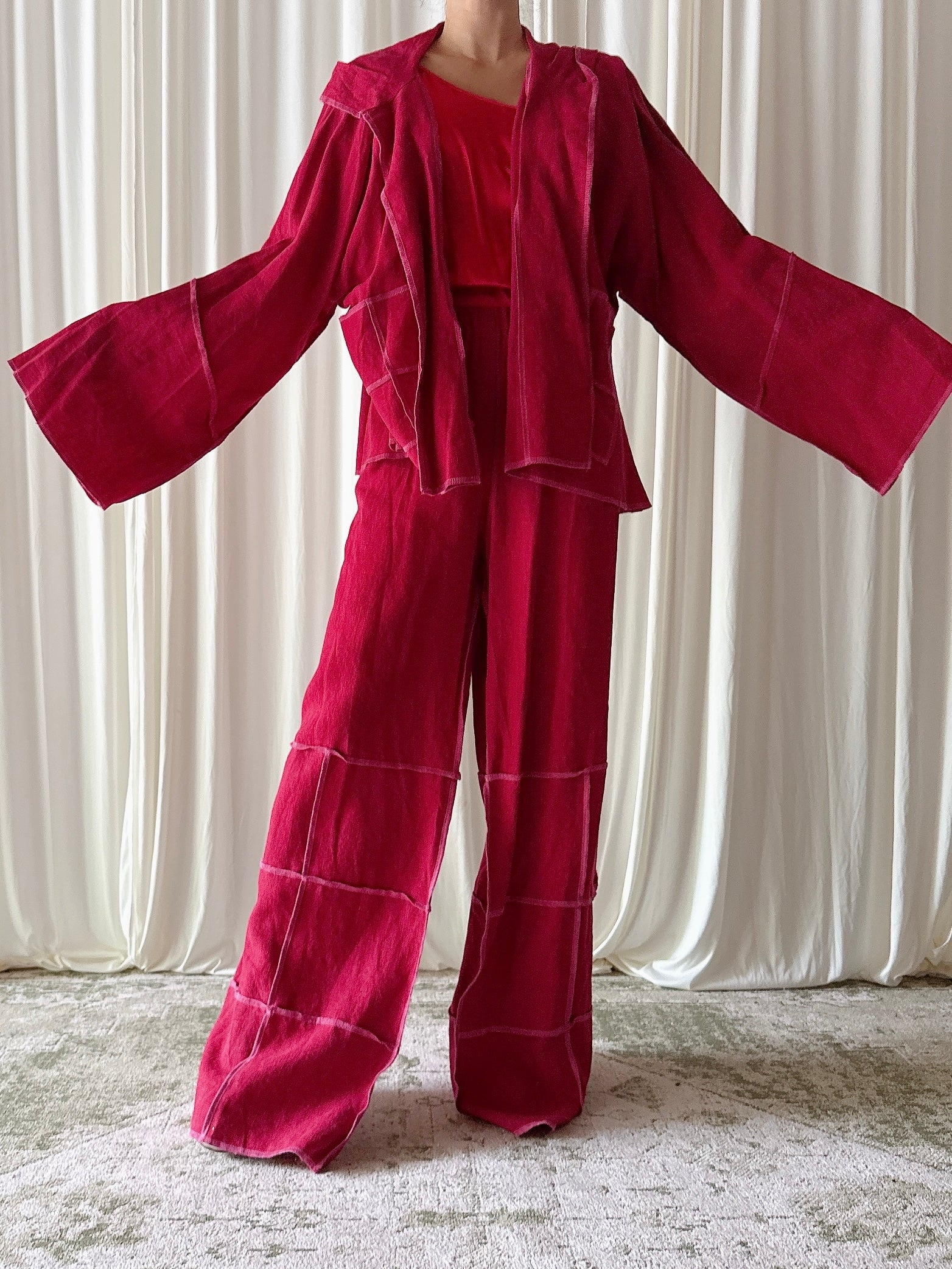 Vintage Benoit F. Red Linen 2 Piece Set - Size 3