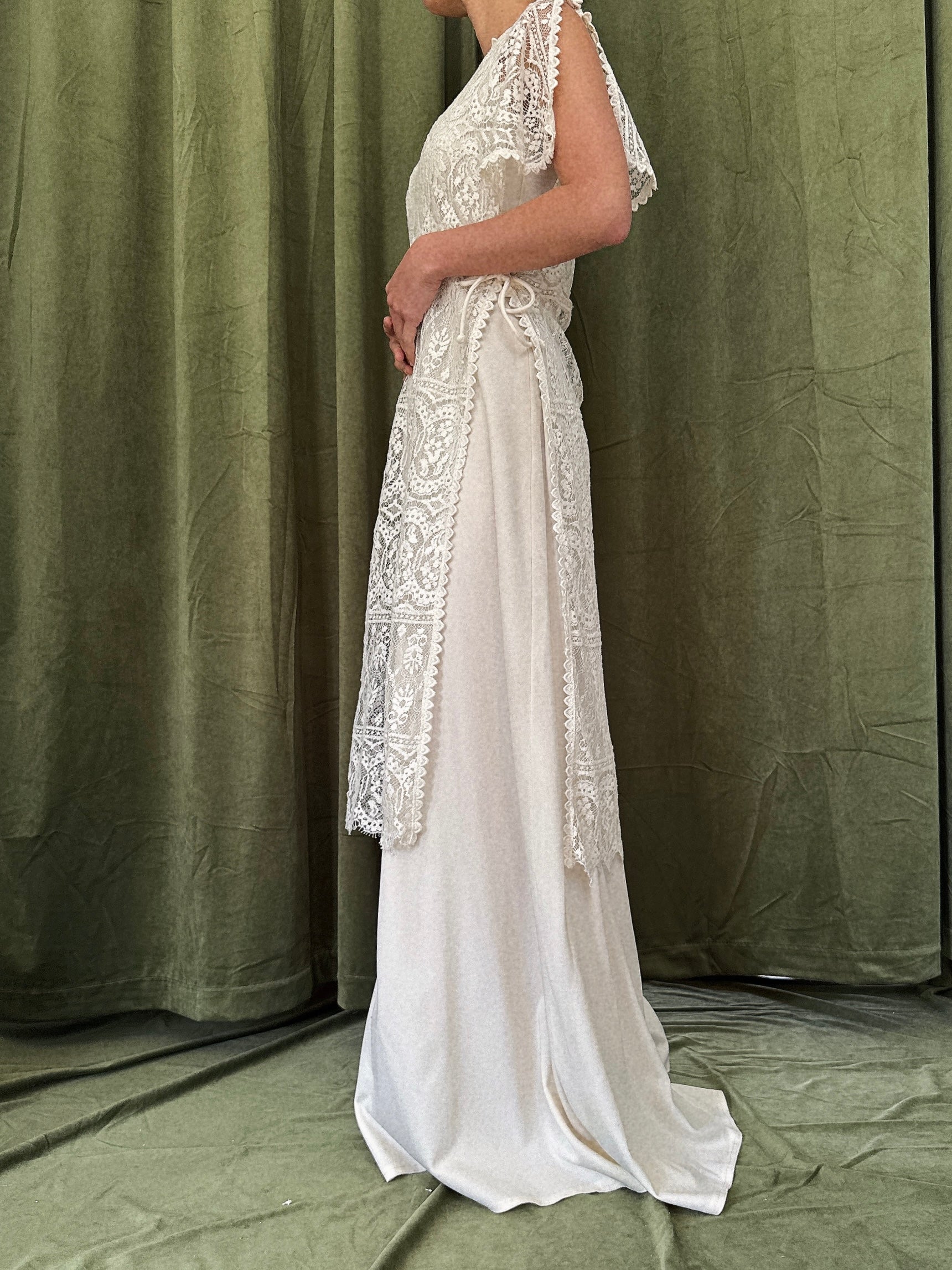 1960s Jersey and Crochet Dress - S