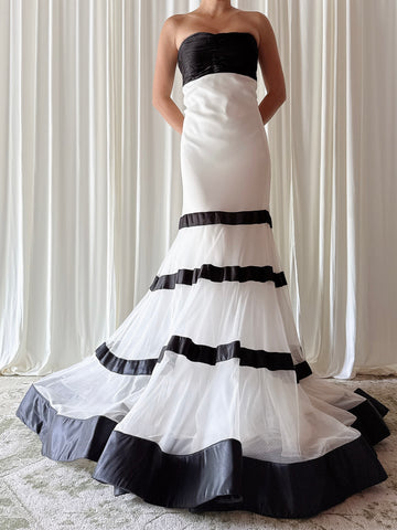 Vintage Marinelli Black White Stripe Dress 32W/36B