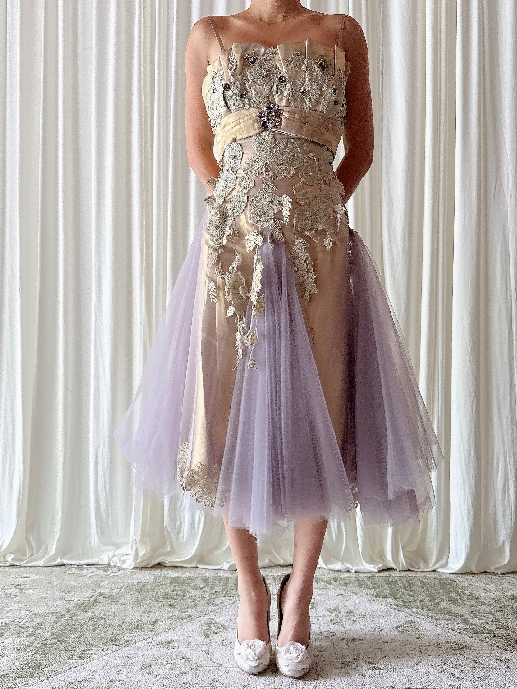 Vintage Gold Purple Metallic Dress - 38B/31W/45L