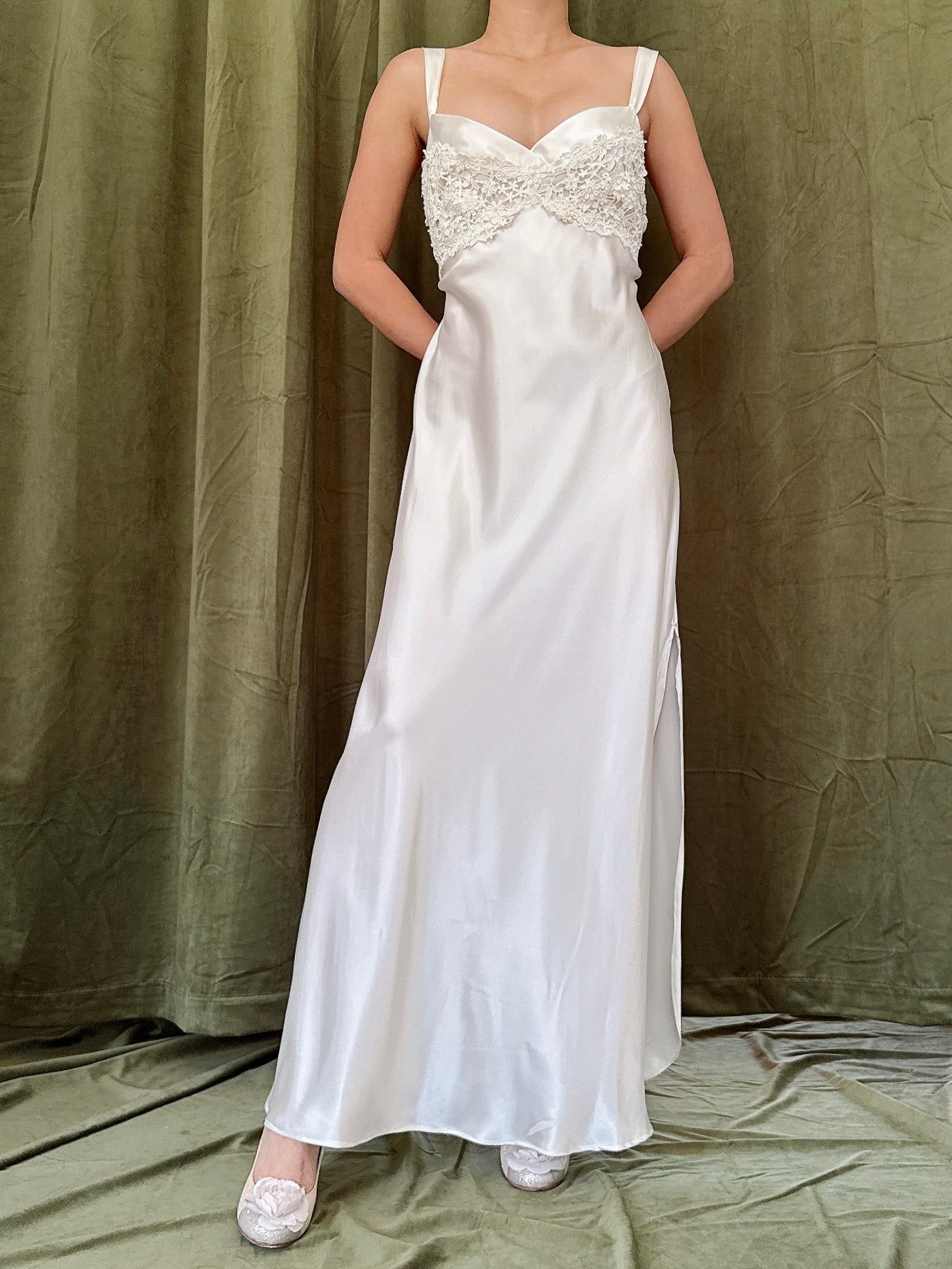 Vintage Lace Bodice Slip Dress - M
